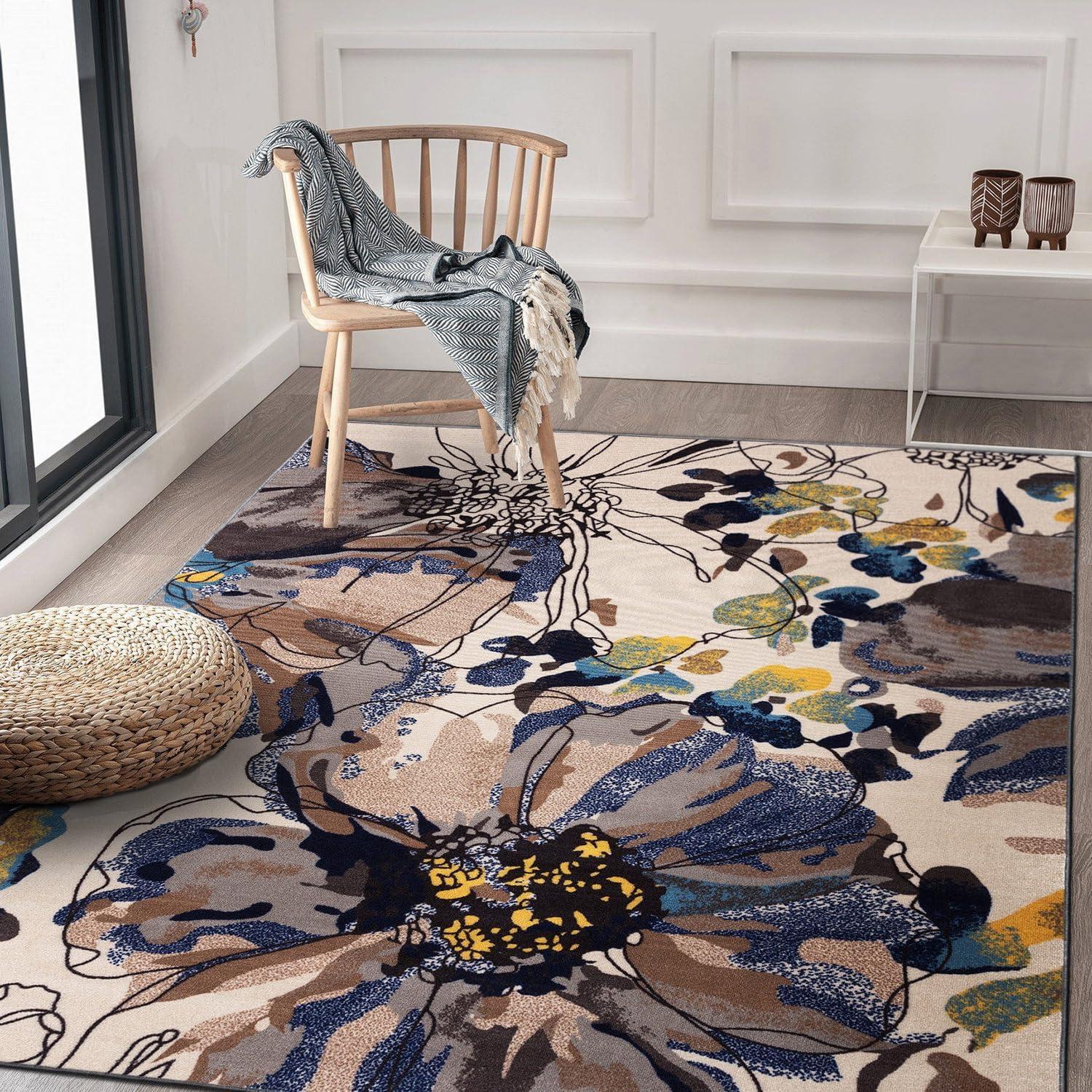 imageRugshop Contemporary GrayBlue Large Floral NonSlip Area Rug 5 x 7 Stylish AccentCream