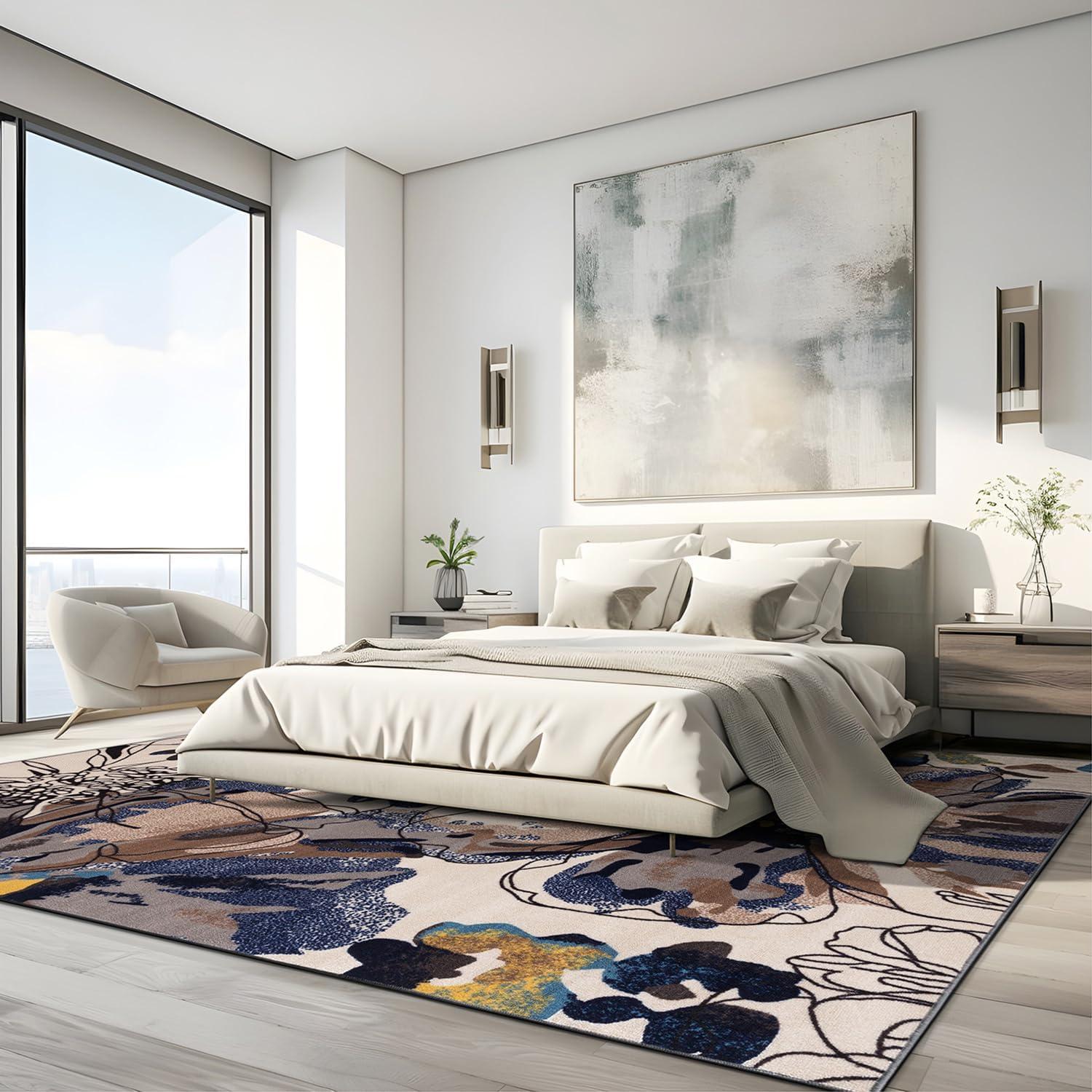 imageRugshop Contemporary GrayBlue Large Floral NonSlip Area Rug 5 x 7 Stylish AccentCream