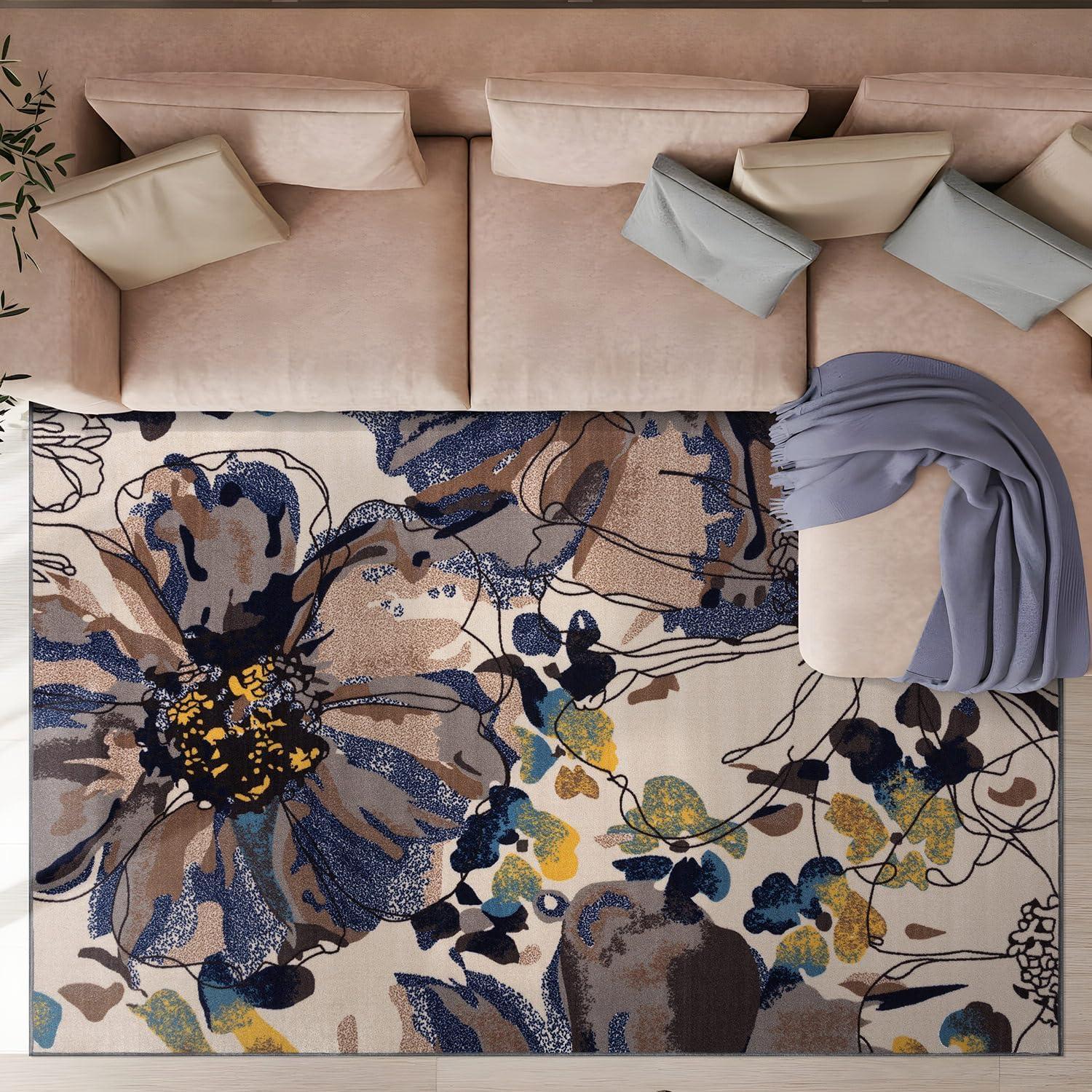 imageRugshop Contemporary GrayBlue Large Floral NonSlip Area Rug 5 x 7 Stylish AccentCream