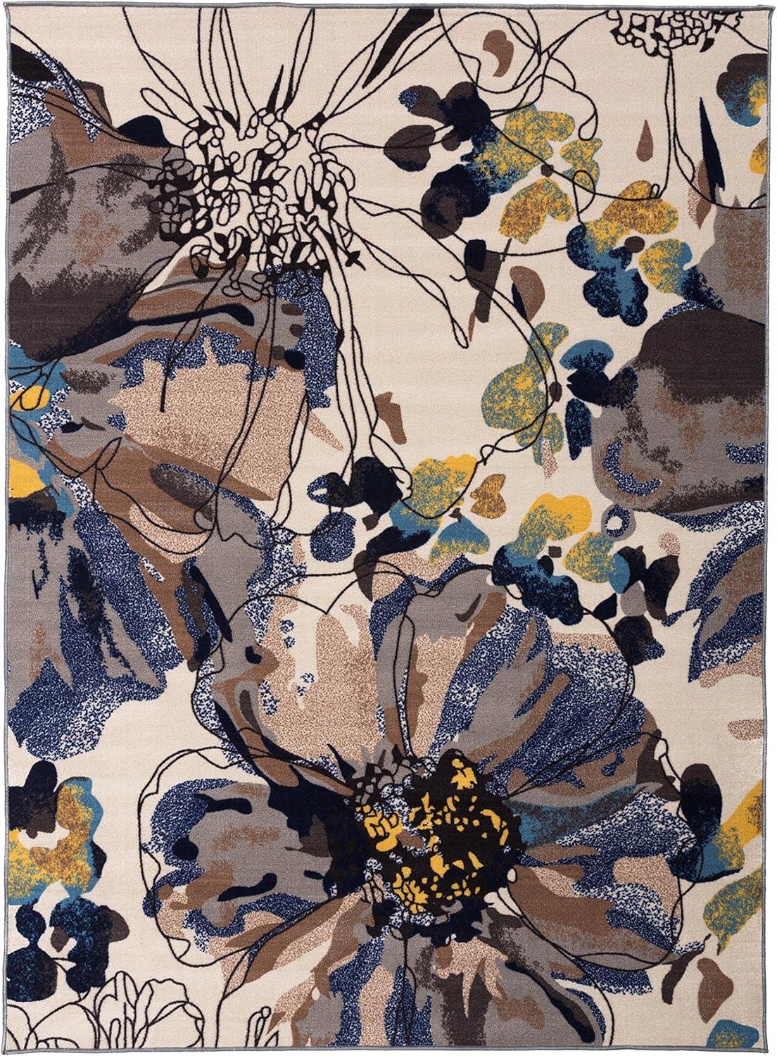 imageRugshop Contemporary GrayBlue Large Floral NonSlip Area Rug 5 x 7 Stylish AccentCream
