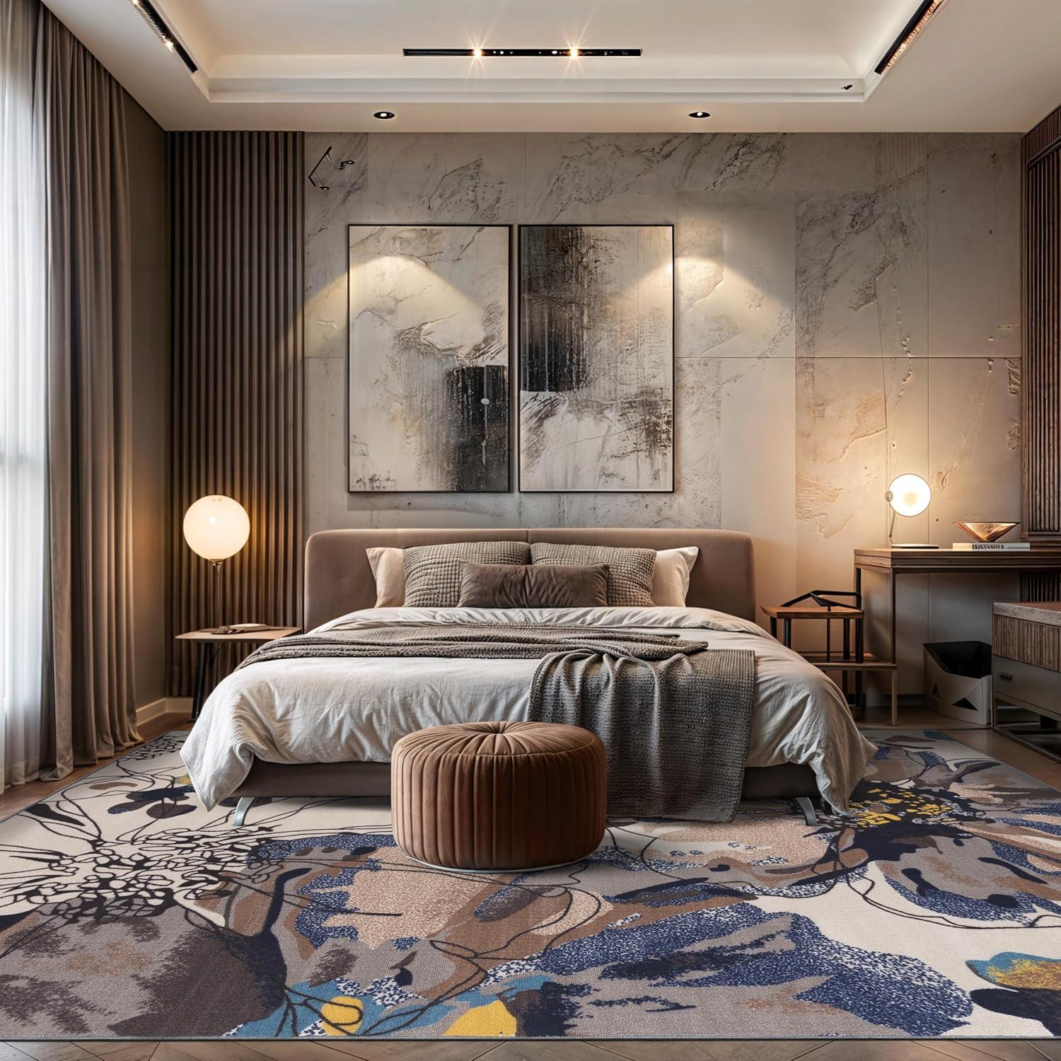 imageRugshop Contemporary GrayBlue Large Floral NonSlip Area Rug 5 x 7 Stylish AccentCream