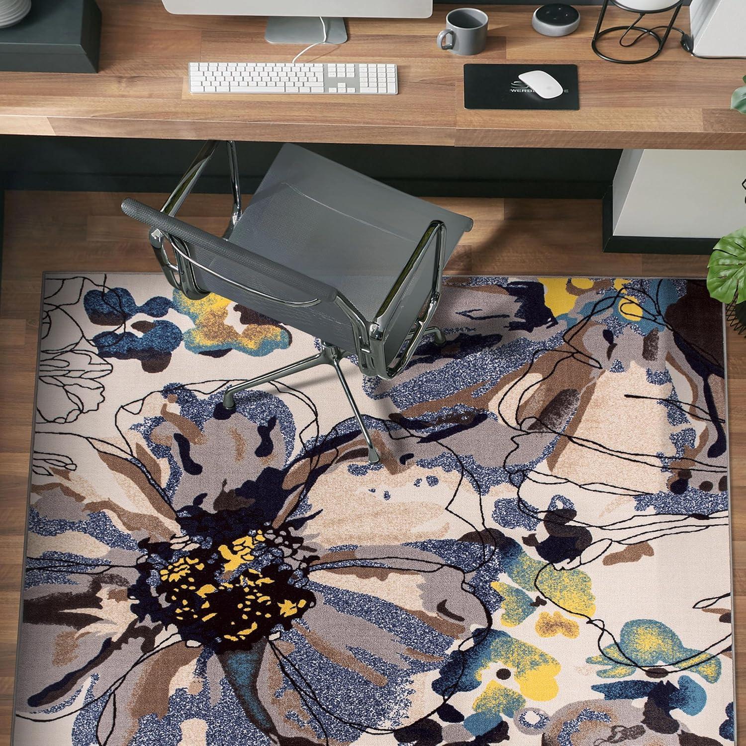 imageRugshop Contemporary GrayBlue Large Floral NonSlip Area Rug 5 x 7 Stylish AccentCream