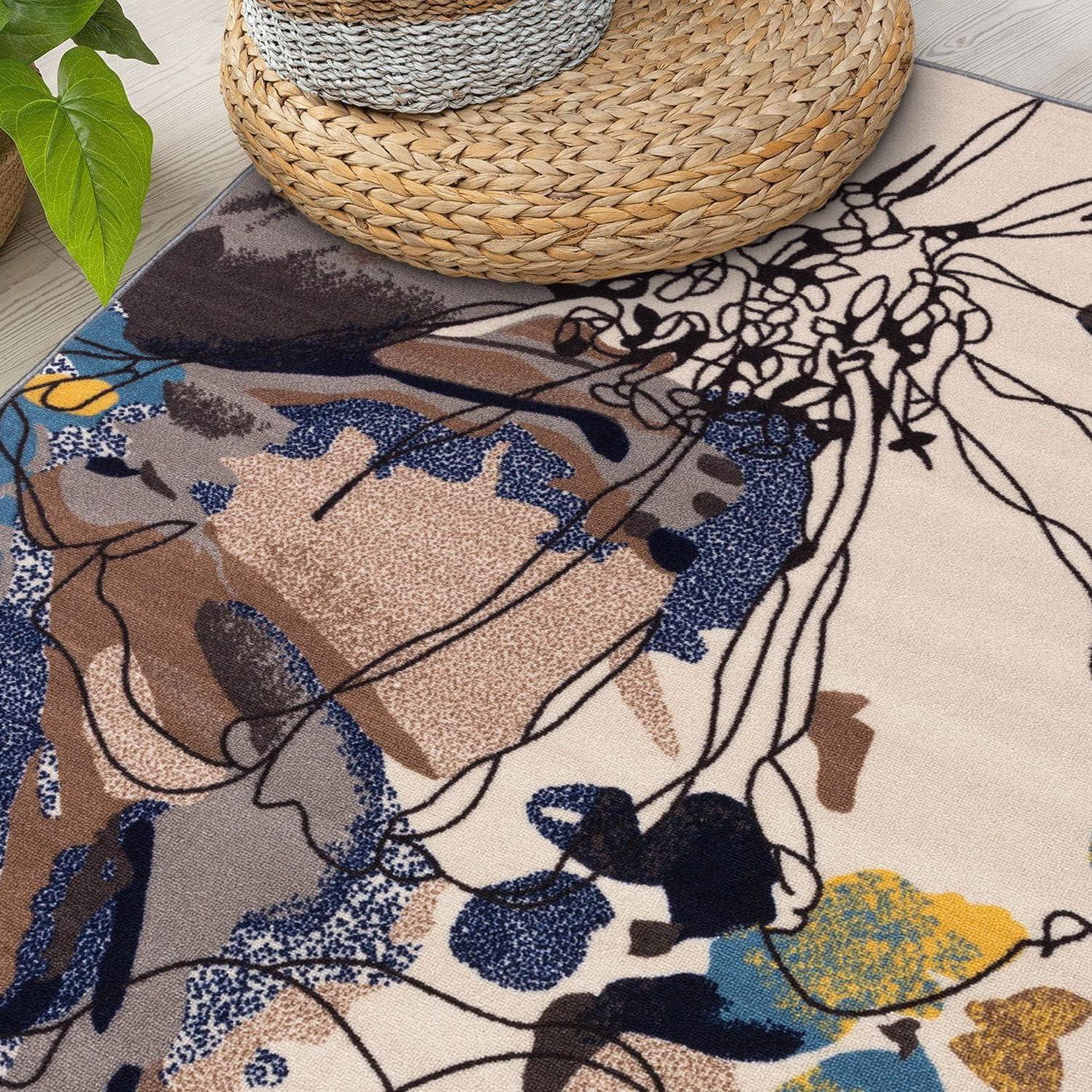 imageRugshop Contemporary GrayBlue Large Floral NonSlip Area Rug 5 x 7 Stylish AccentCream