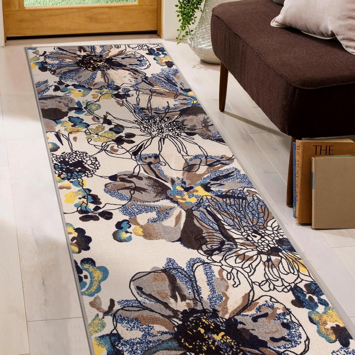 imageRugshop Contemporary GrayBlue Large Floral NonSlip Area Rug 5 x 7 Stylish AccentCream
