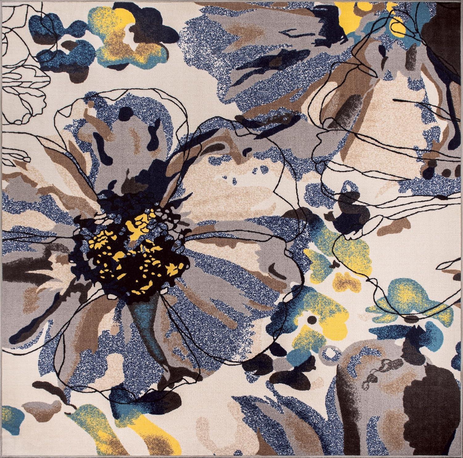 imageRugshop Contemporary GrayBlue Large Floral NonSlip Area Rug 5 x 7 Stylish AccentCream