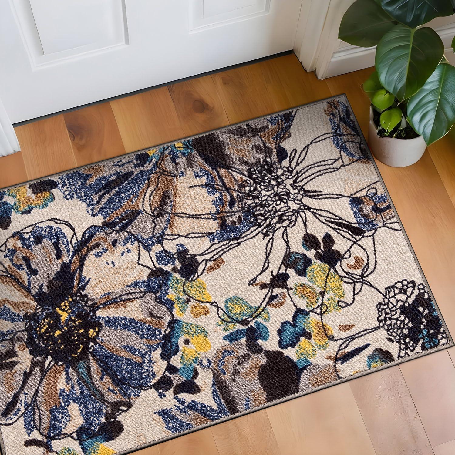 imageRugshop Contemporary GrayBlue Large Floral NonSlip Area Rug 5 x 7 Stylish AccentCream