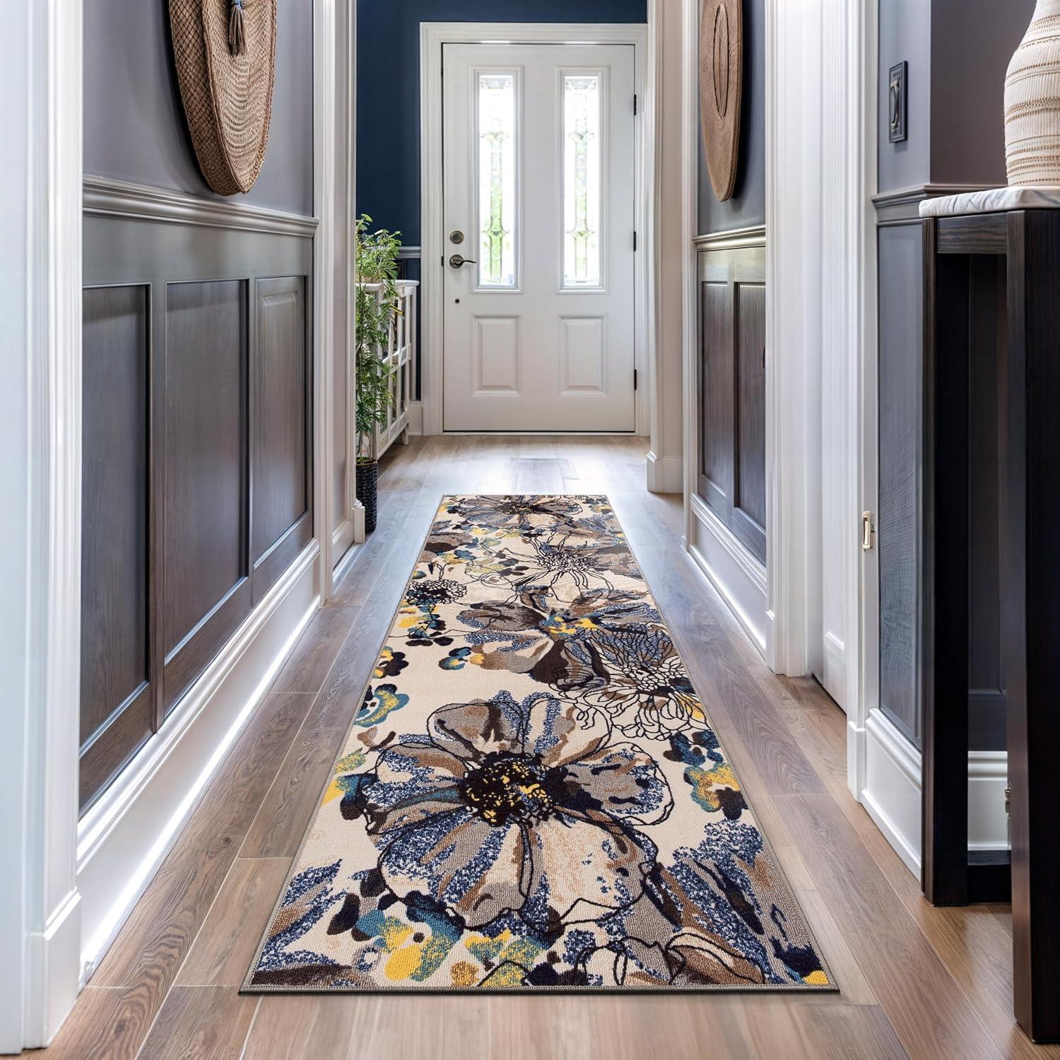 imageRugshop Contemporary GrayBlue Large Floral NonSlip Area Rug 5 x 7 Stylish AccentCream