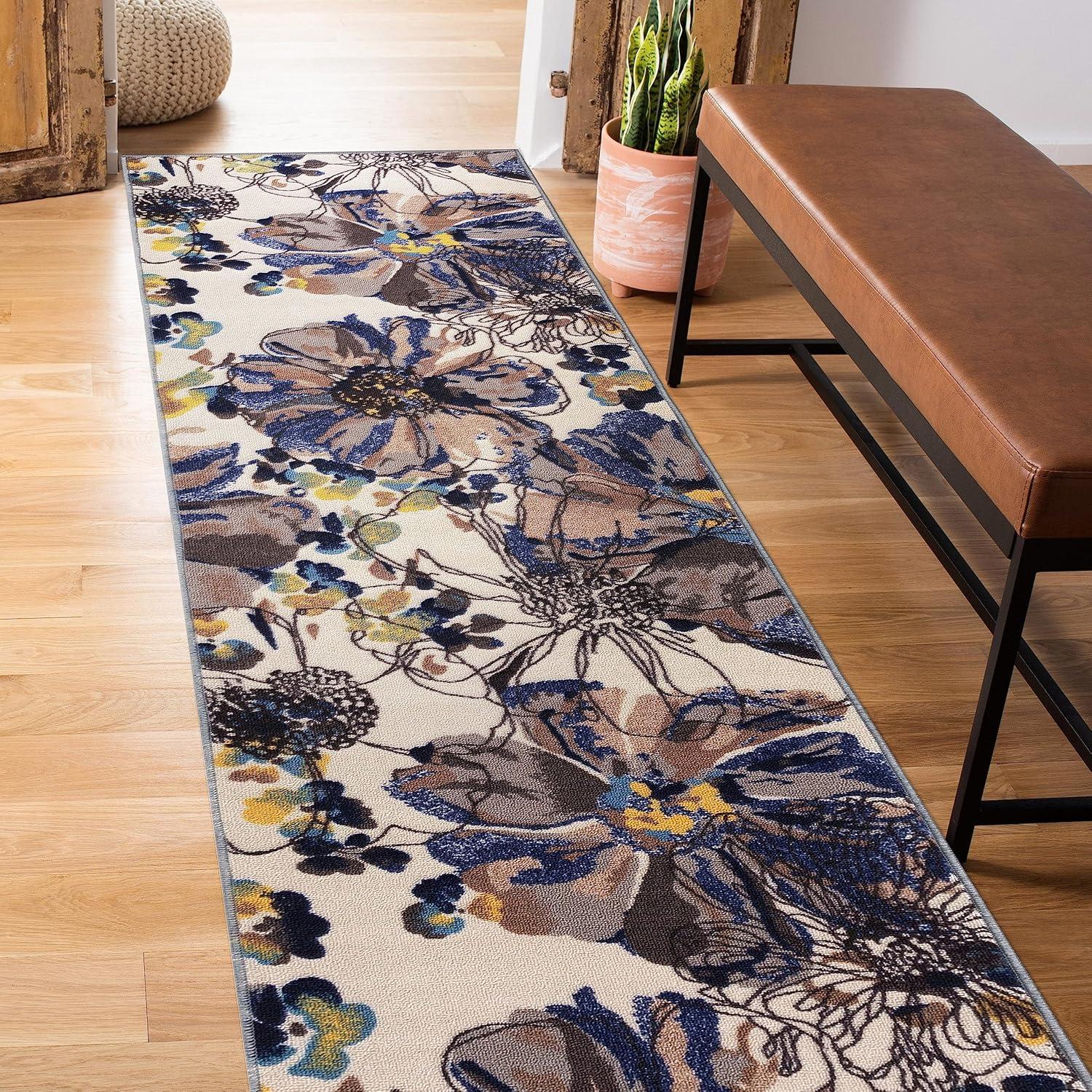 imageRugshop Contemporary GrayBlue Large Floral NonSlip Area Rug 5 x 7 Stylish AccentCream