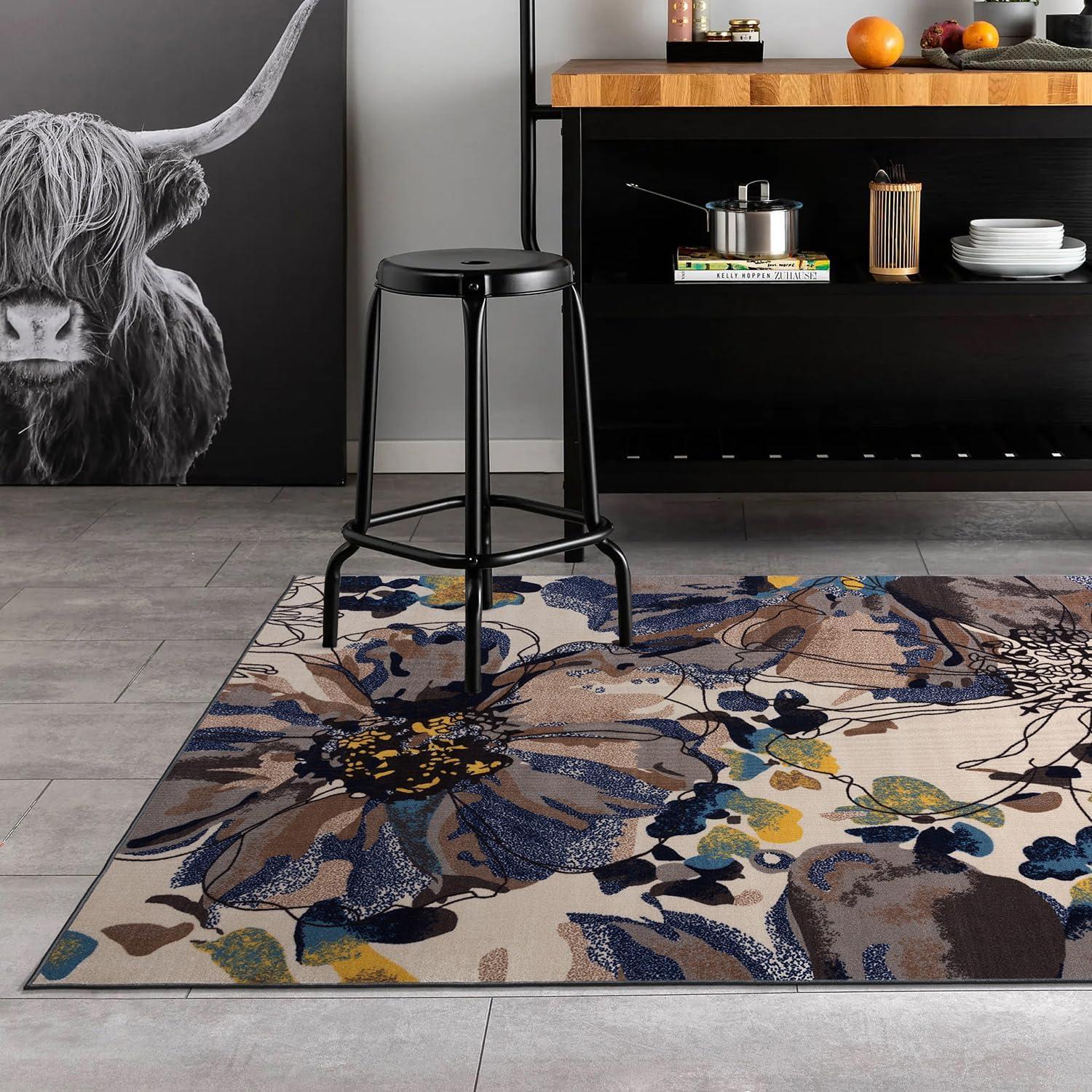 imageRugshop Contemporary GrayBlue Large Floral NonSlip Area Rug 5 x 7 Stylish AccentCream