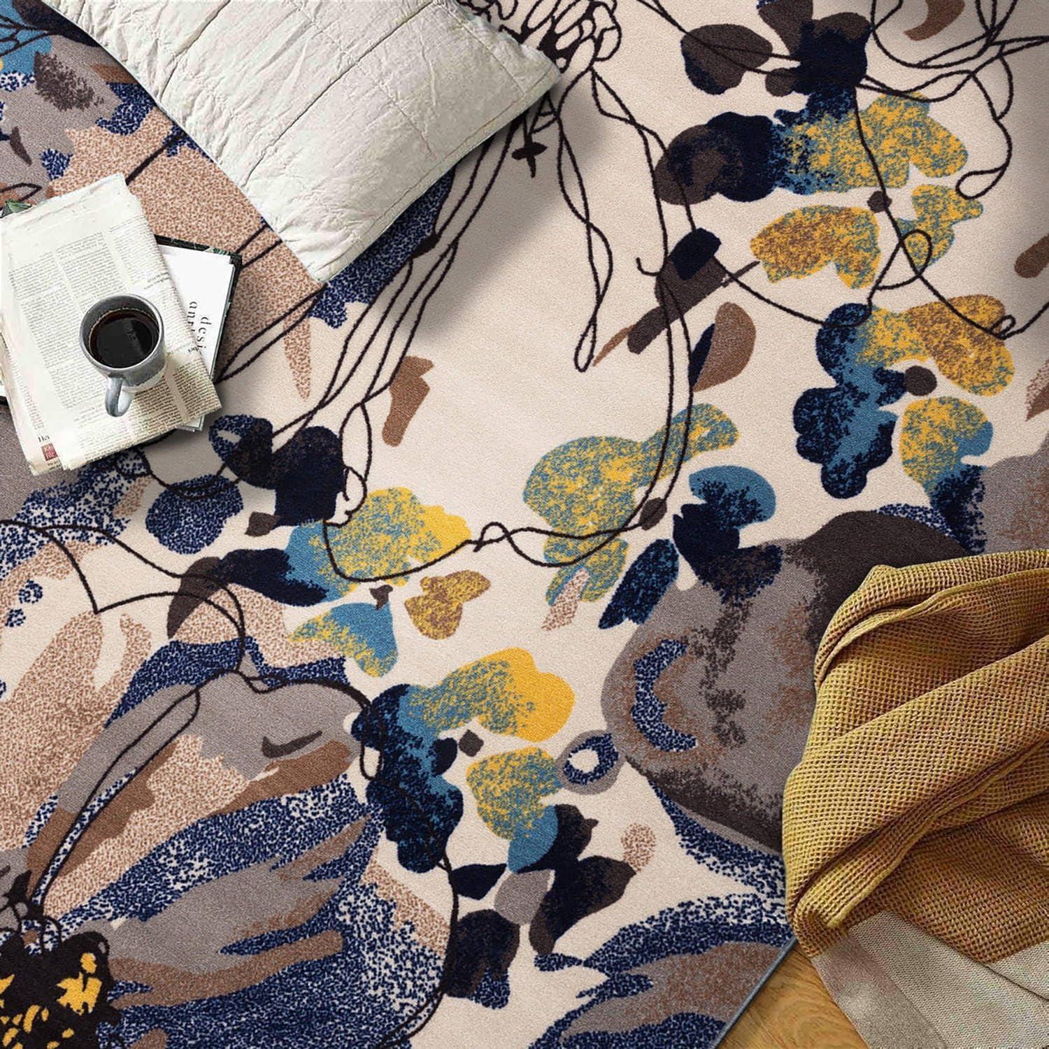 imageRugshop Contemporary GrayBlue Large Floral NonSlip Area Rug 5 x 7 Stylish AccentCream