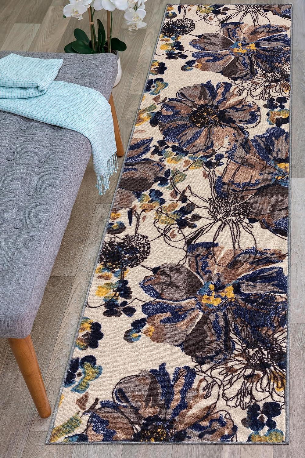 imageRugshop Contemporary GrayBlue Large Floral NonSlip Area Rug 5 x 7 Stylish AccentCream