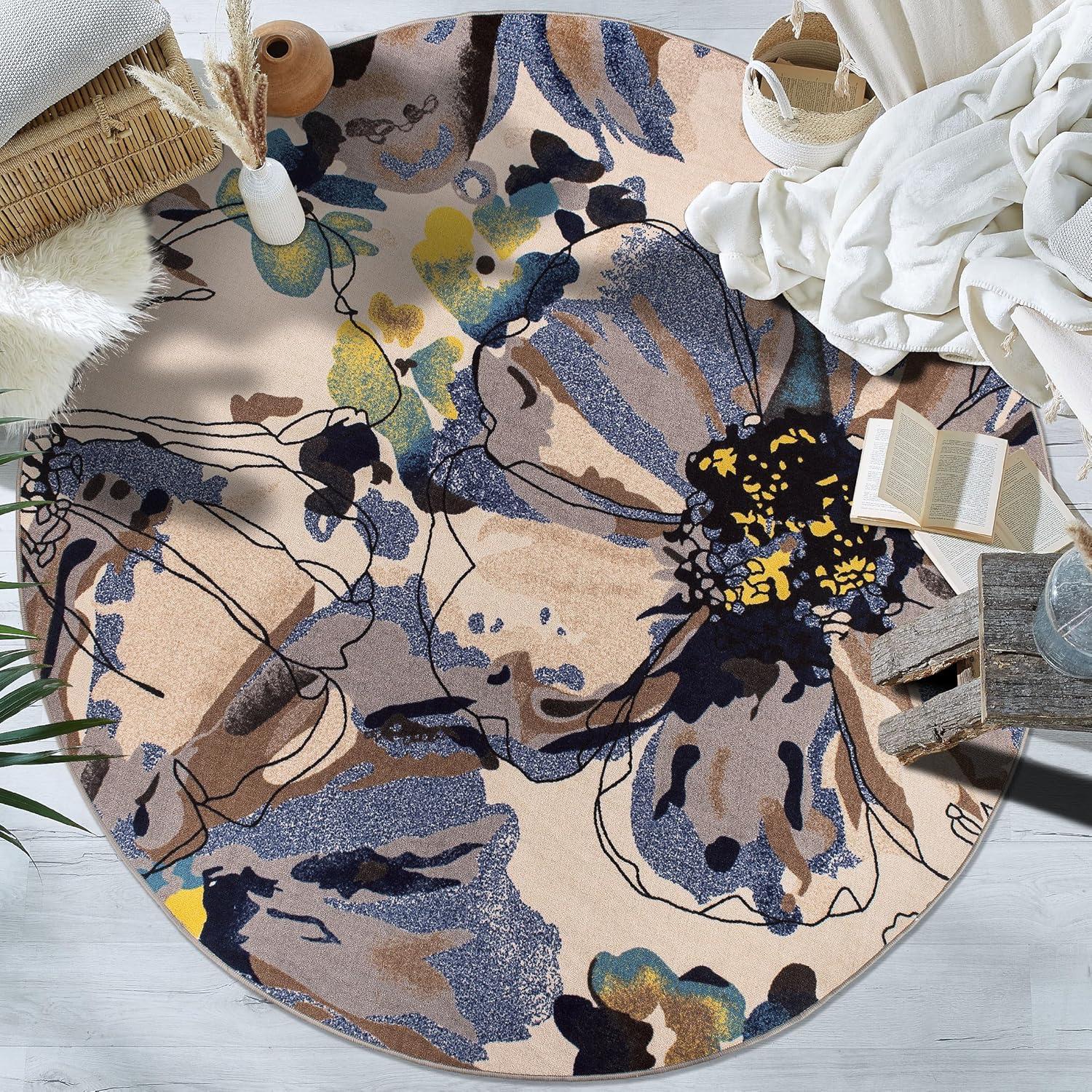 imageRugshop Contemporary GrayBlue Large Floral NonSlip Area Rug 5 x 7 Stylish AccentCream