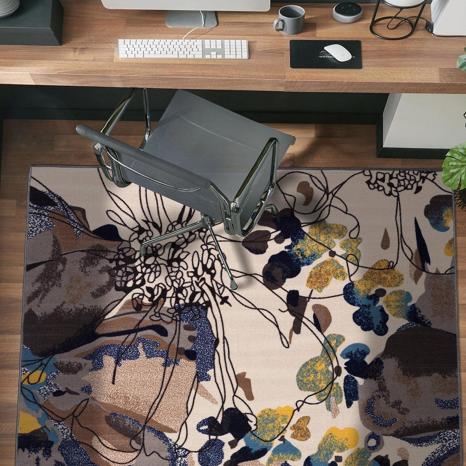 imageRugshop Contemporary GrayBlue Large Floral NonSlip Area Rug 5 x 7 Stylish AccentCream