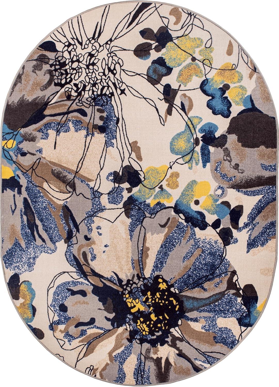 imageRugshop Contemporary GrayBlue Large Floral NonSlip Area Rug 5 x 7 Stylish AccentCream