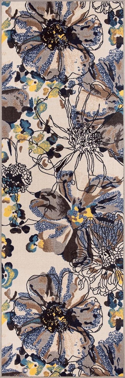 imageRugshop Contemporary GrayBlue Large Floral NonSlip Area Rug 5 x 7 Stylish AccentCream