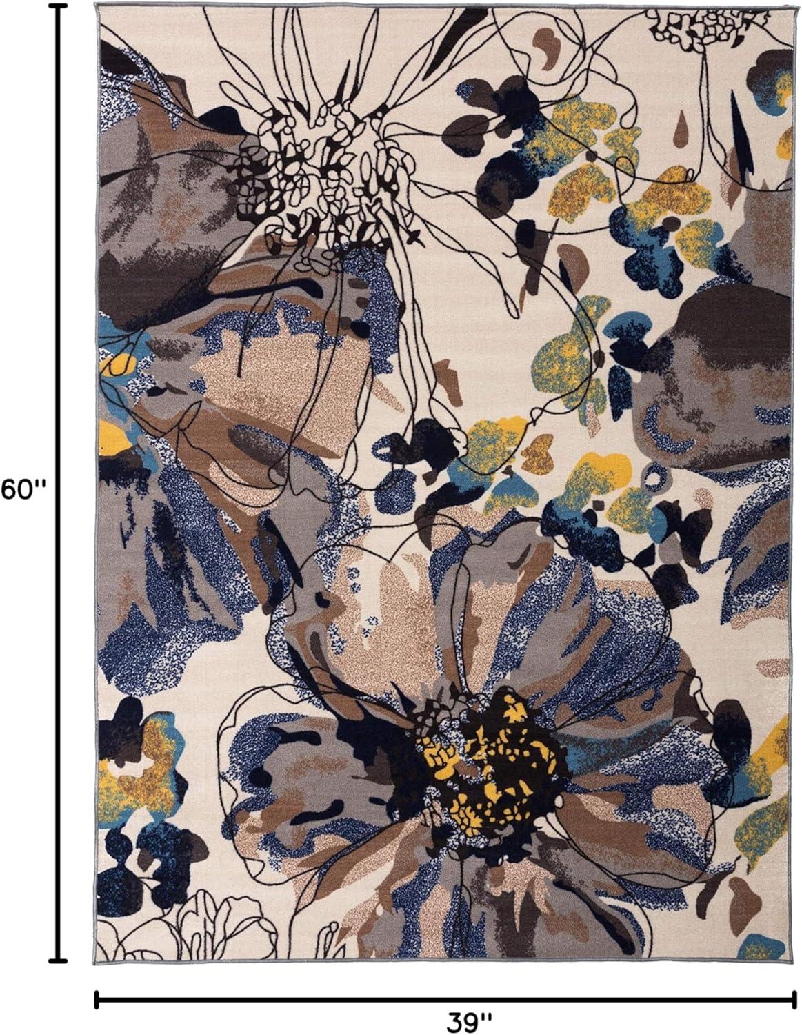imageRugshop Contemporary GrayBlue Large Floral NonSlip Area Rug 5 x 7 Stylish AccentCream