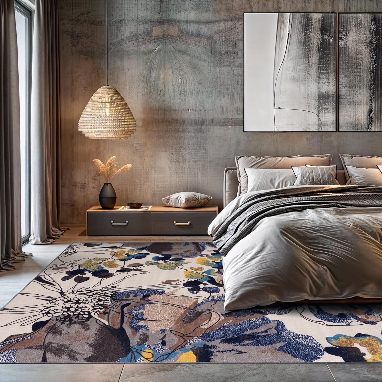 imageRugshop Contemporary GrayBlue Large Floral NonSlip Area Rug 5 x 7 Stylish AccentCream