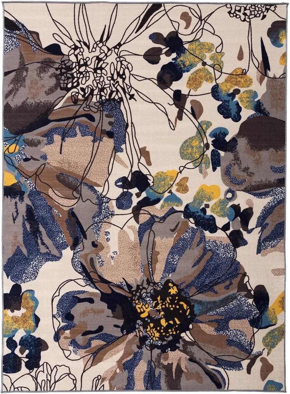 imageRugshop Contemporary GrayBlue Large Floral NonSlip Area Rug 5 x 7 Stylish AccentCream