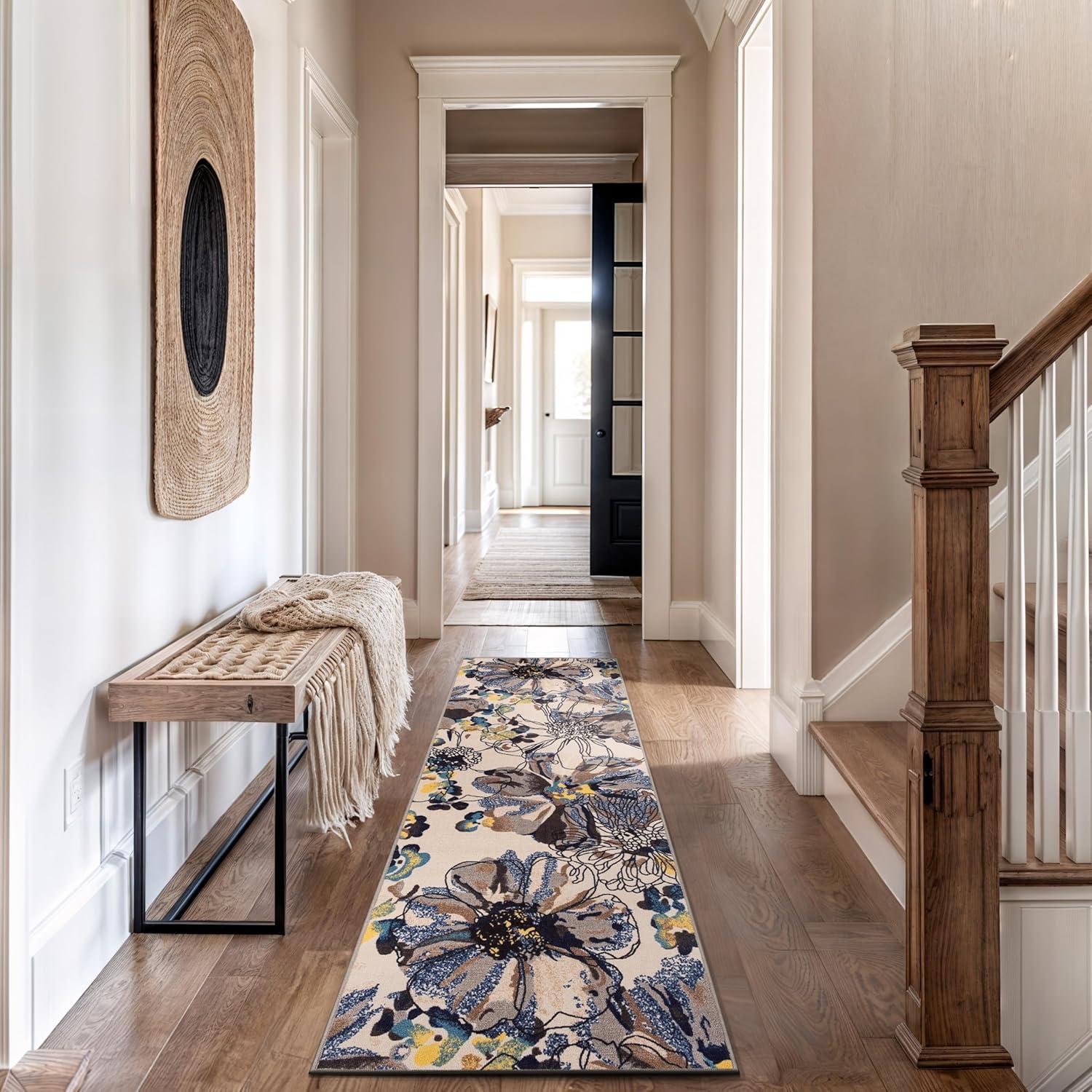 imageRugshop Contemporary GrayBlue Large Floral NonSlip Area Rug 5 x 7 Stylish AccentCream