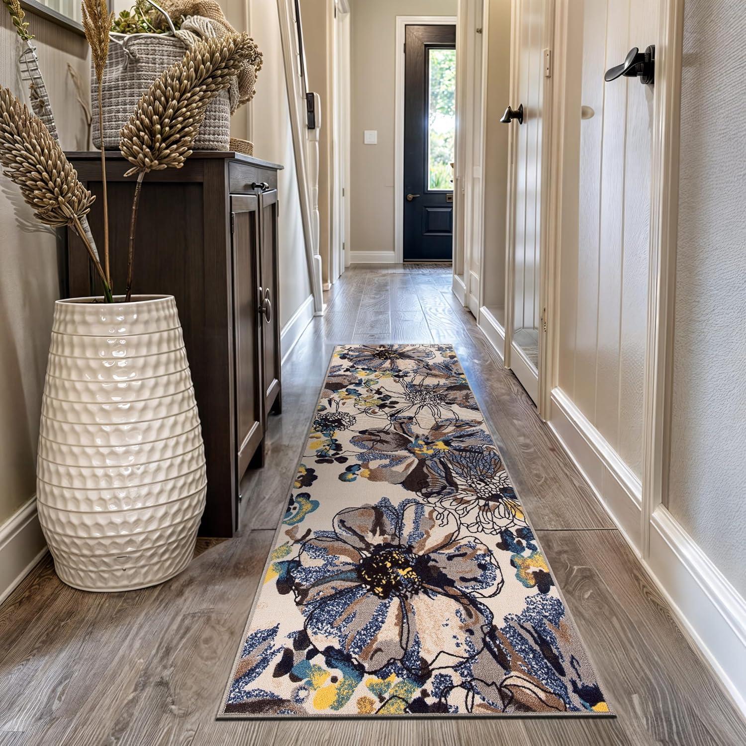 imageRugshop Contemporary GrayBlue Large Floral NonSlip Area Rug 5 x 7 Stylish AccentCream