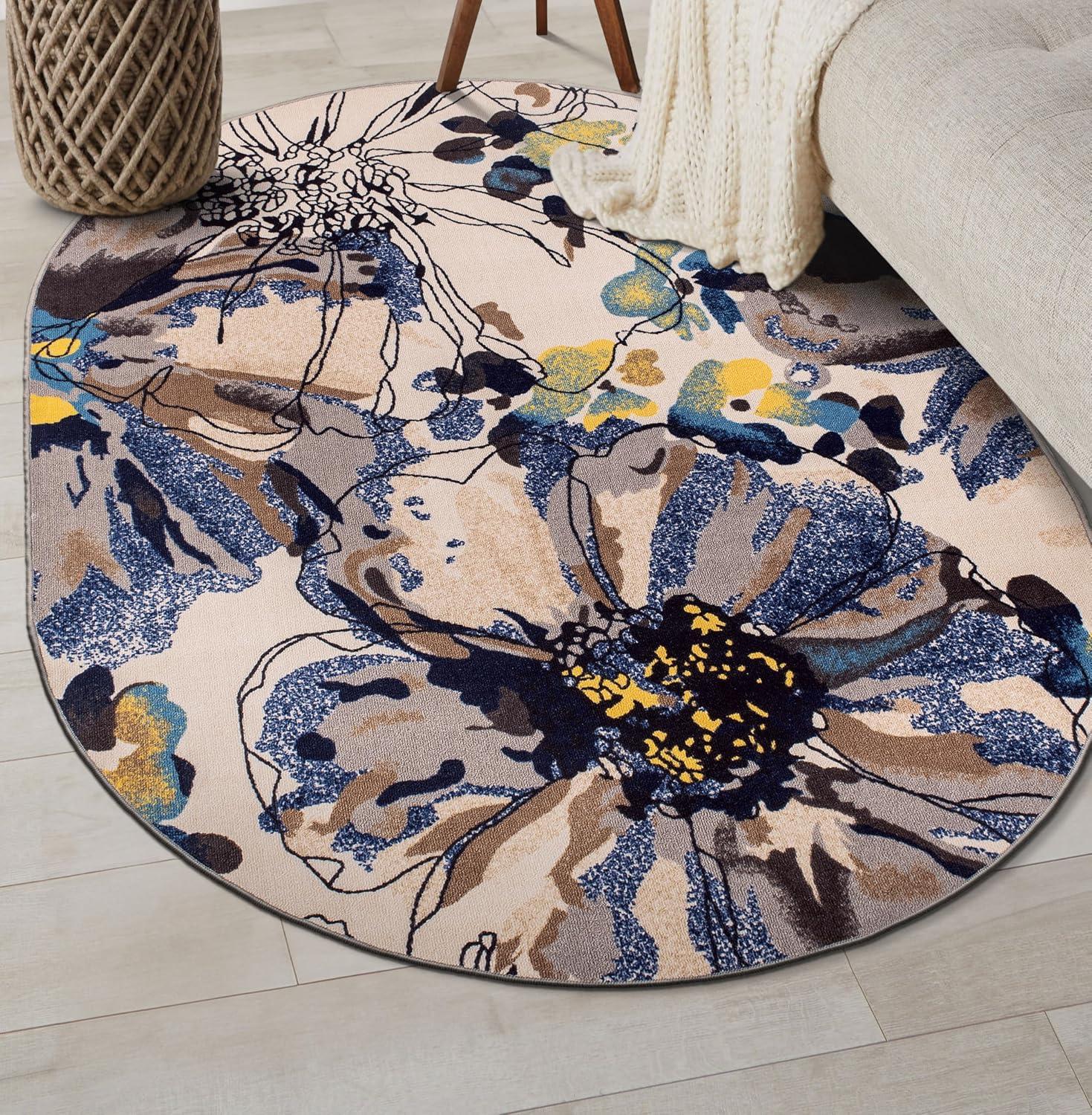 imageRugshop Contemporary GrayBlue Large Floral NonSlip Area Rug 5 x 7 Stylish AccentCream