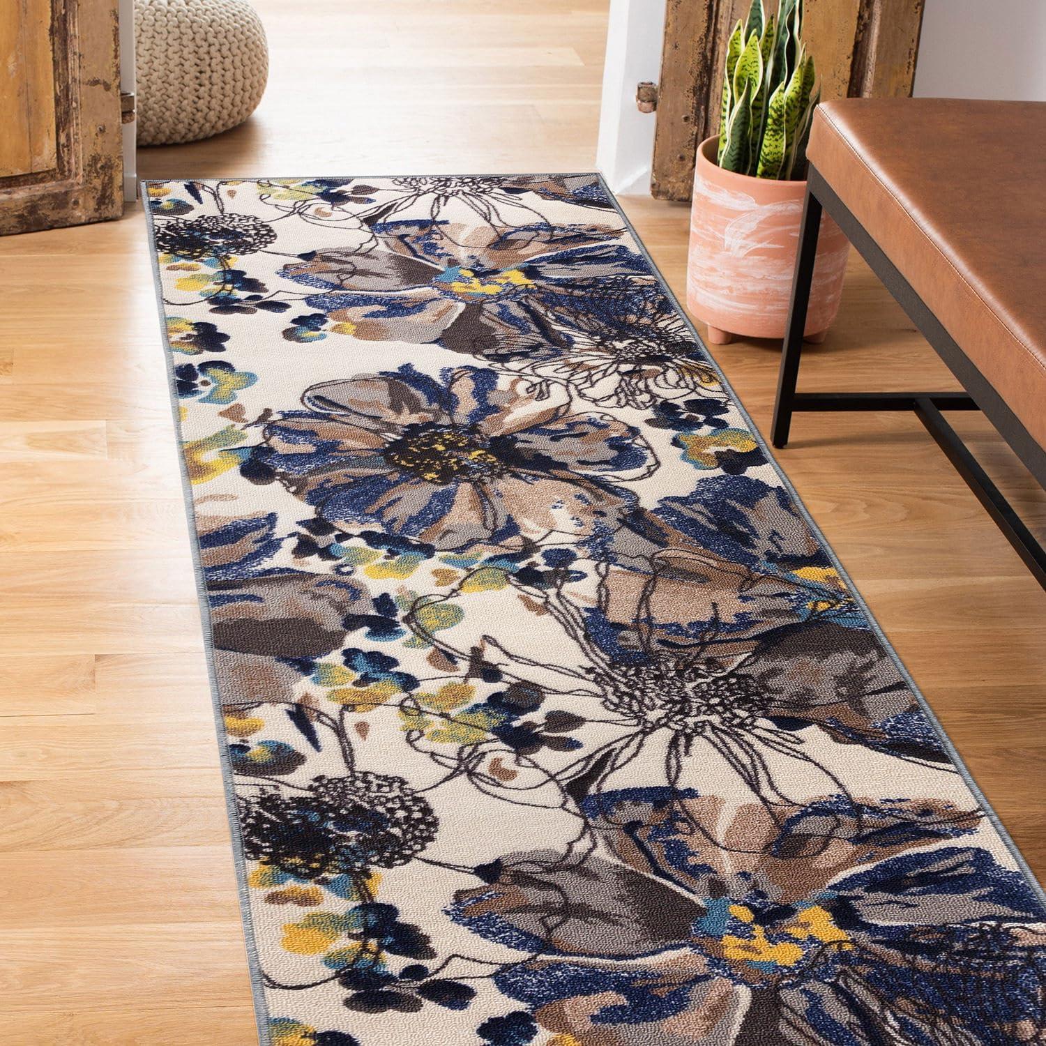 imageRugshop Contemporary GrayBlue Large Floral NonSlip Area Rug 5 x 7 Stylish AccentCream