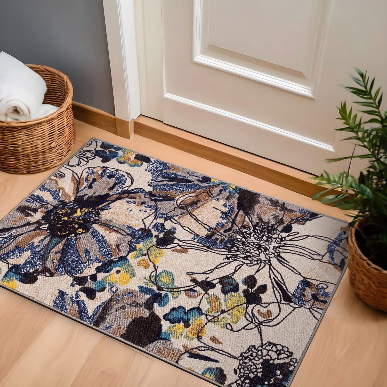 imageRugshop Contemporary GrayBlue Large Floral NonSlip Area Rug 5 x 7 Stylish AccentCream