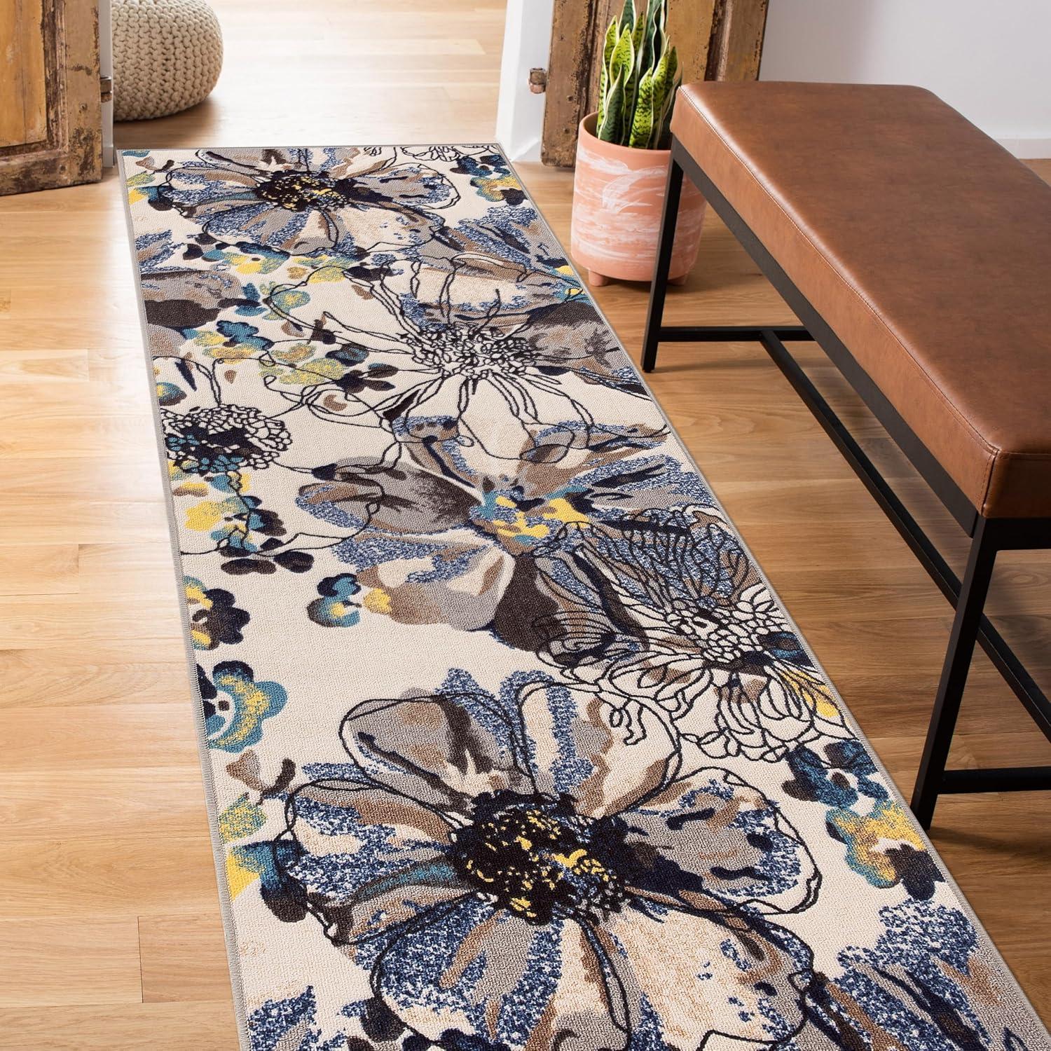 imageRugshop Contemporary GrayBlue Large Floral NonSlip Area Rug 5 x 7 Stylish AccentCream