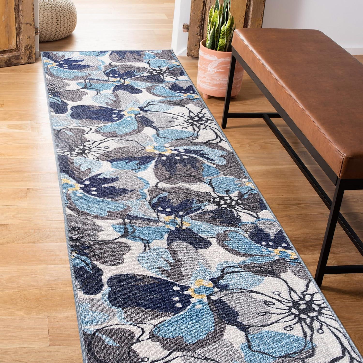 imageRugshop Contemporary GrayBlue Large Floral NonSlip Area Rug 5 x 7 Stylish AccentGrey