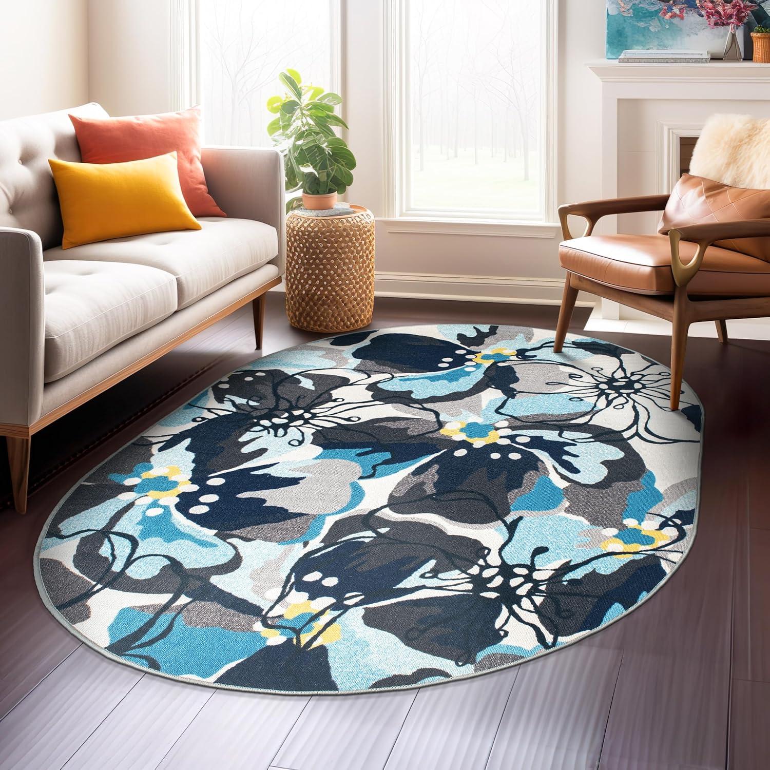 imageRugshop Contemporary GrayBlue Large Floral NonSlip Area Rug 5 x 7 Stylish AccentGrey