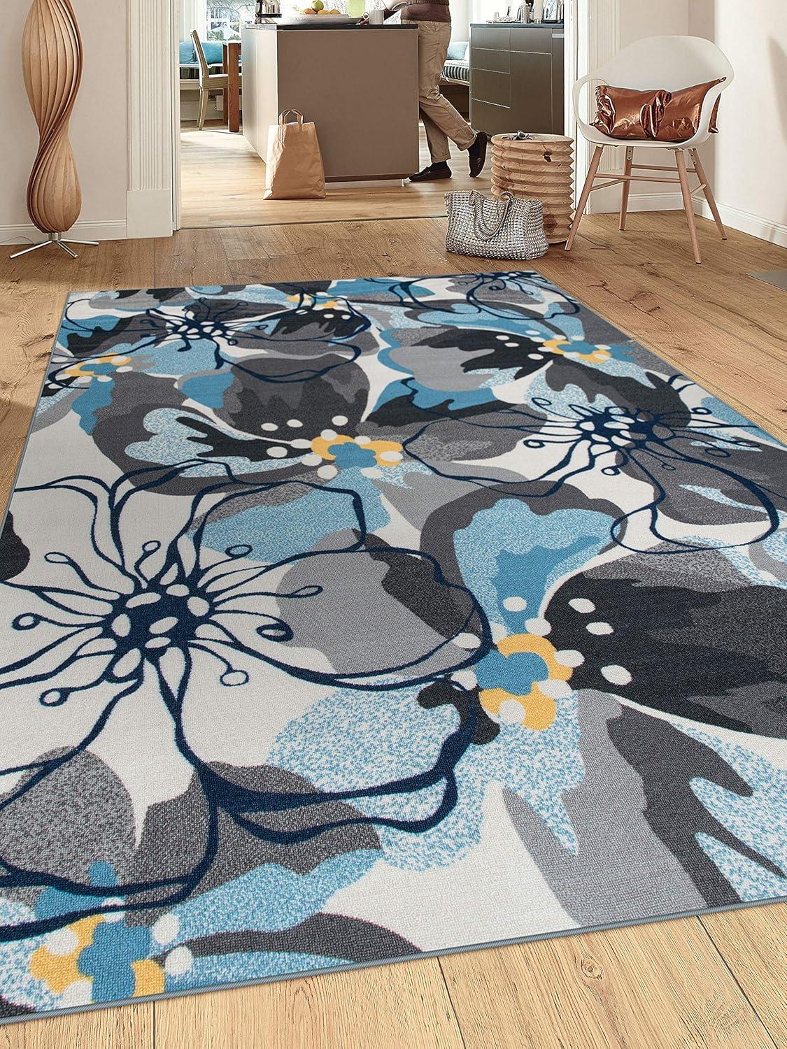 imageRugshop Contemporary GrayBlue Large Floral NonSlip Area Rug 5 x 7 Stylish AccentGrey