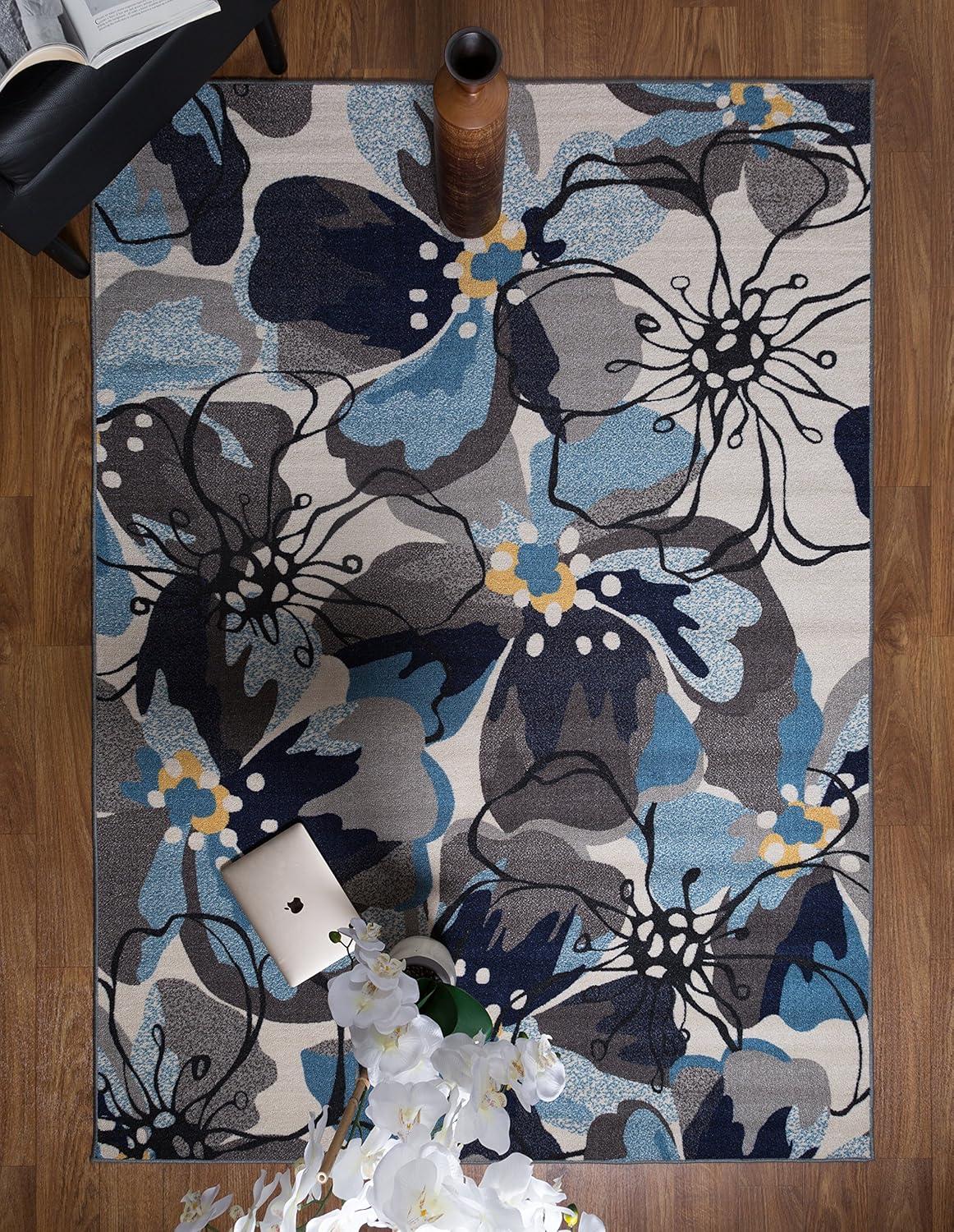 imageRugshop Contemporary GrayBlue Large Floral NonSlip Area Rug 5 x 7 Stylish AccentGrey