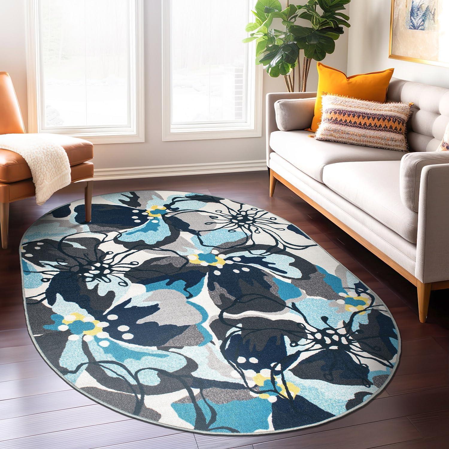 imageRugshop Contemporary GrayBlue Large Floral NonSlip Area Rug 5 x 7 Stylish AccentGrey