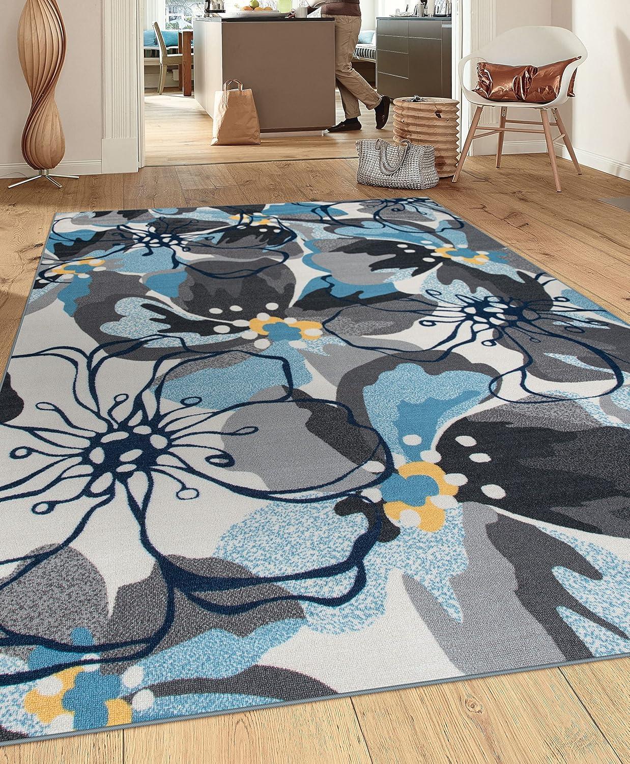 imageRugshop Contemporary GrayBlue Large Floral NonSlip Area Rug 5 x 7 Stylish AccentGrey