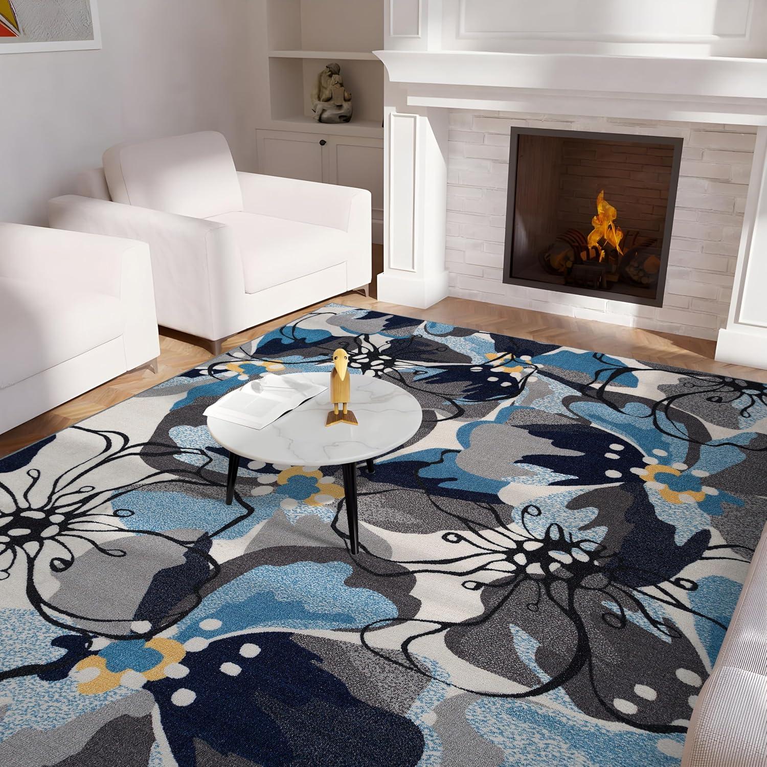 imageRugshop Contemporary GrayBlue Large Floral NonSlip Area Rug 5 x 7 Stylish AccentGrey