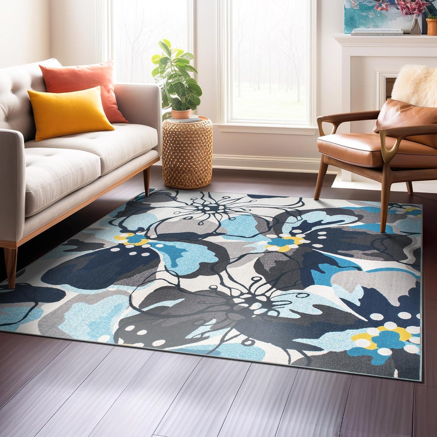 imageRugshop Contemporary GrayBlue Large Floral NonSlip Area Rug 5 x 7 Stylish AccentGrey