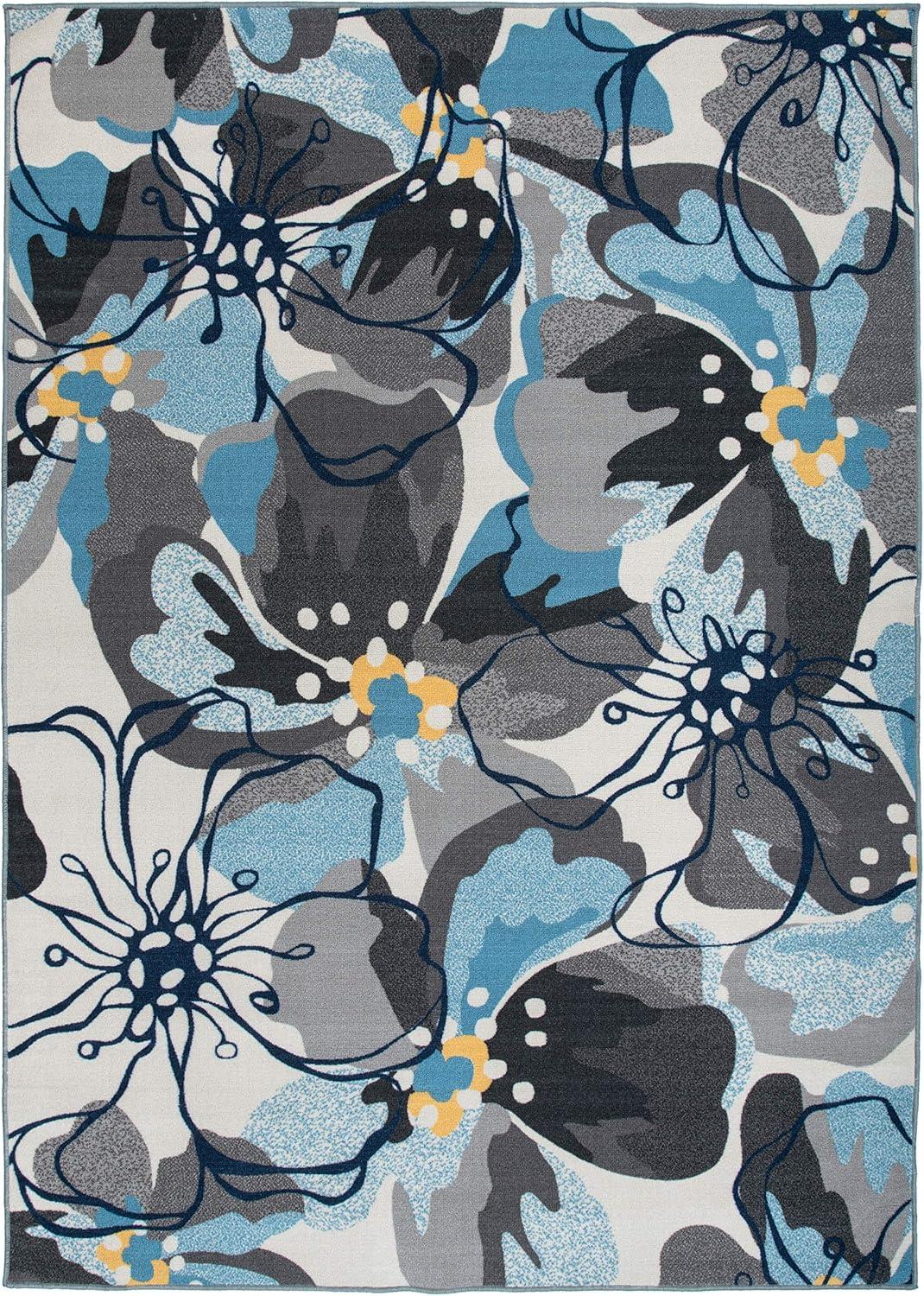 imageRugshop Contemporary GrayBlue Large Floral NonSlip Area Rug 5 x 7 Stylish AccentGrey