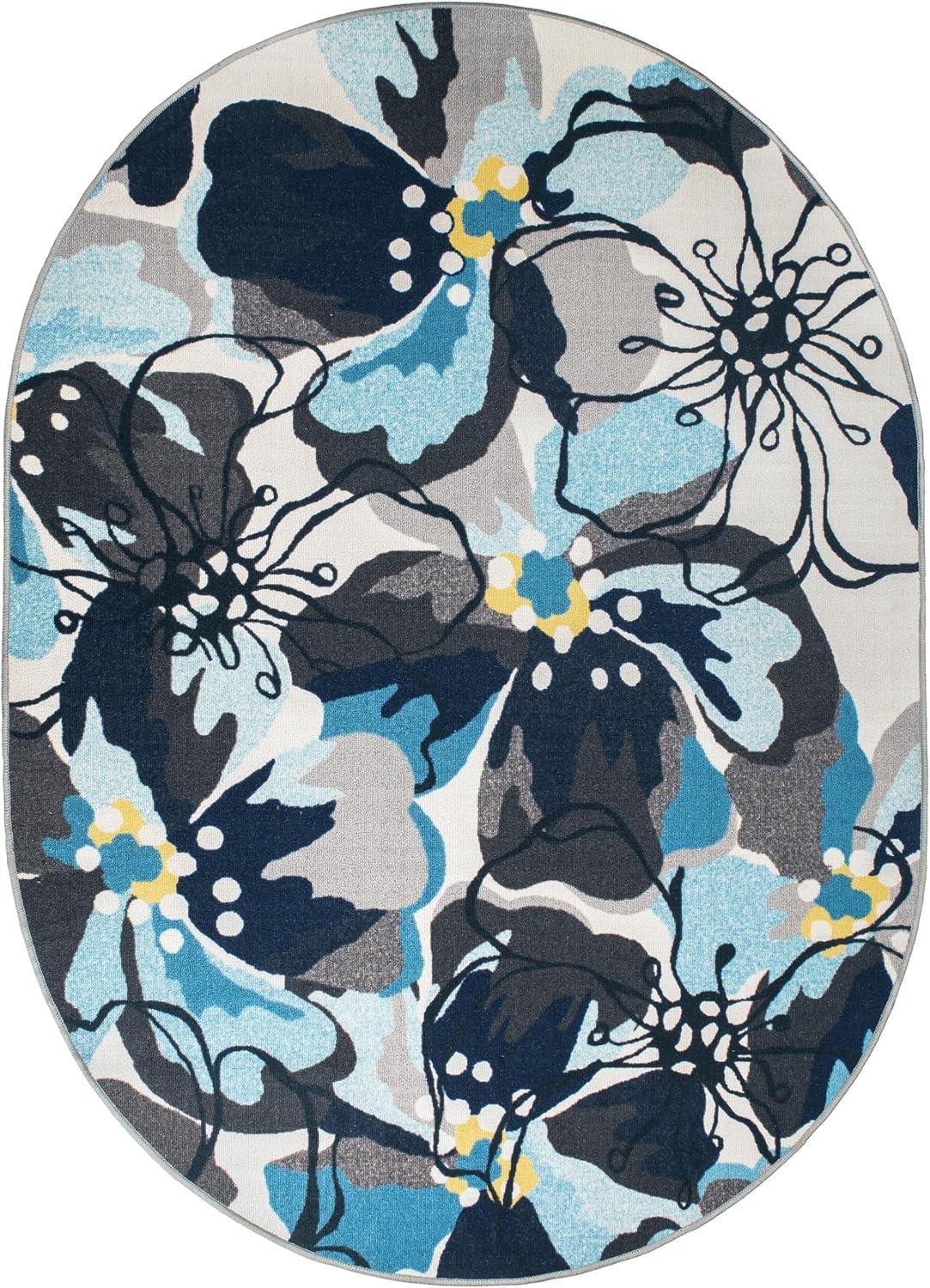 imageRugshop Contemporary GrayBlue Large Floral NonSlip Area Rug 5 x 7 Stylish AccentGrey