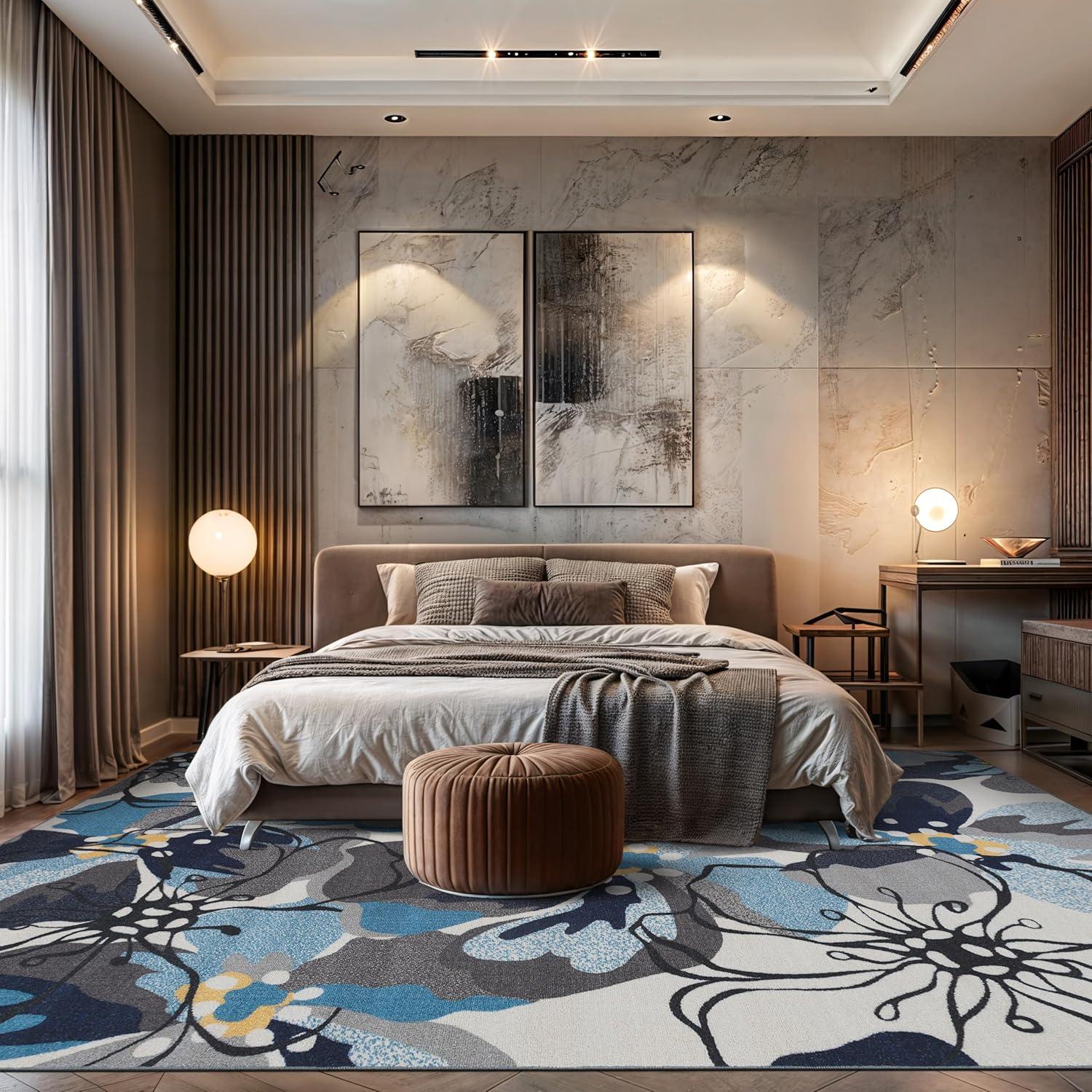 imageRugshop Contemporary GrayBlue Large Floral NonSlip Area Rug 5 x 7 Stylish AccentGrey