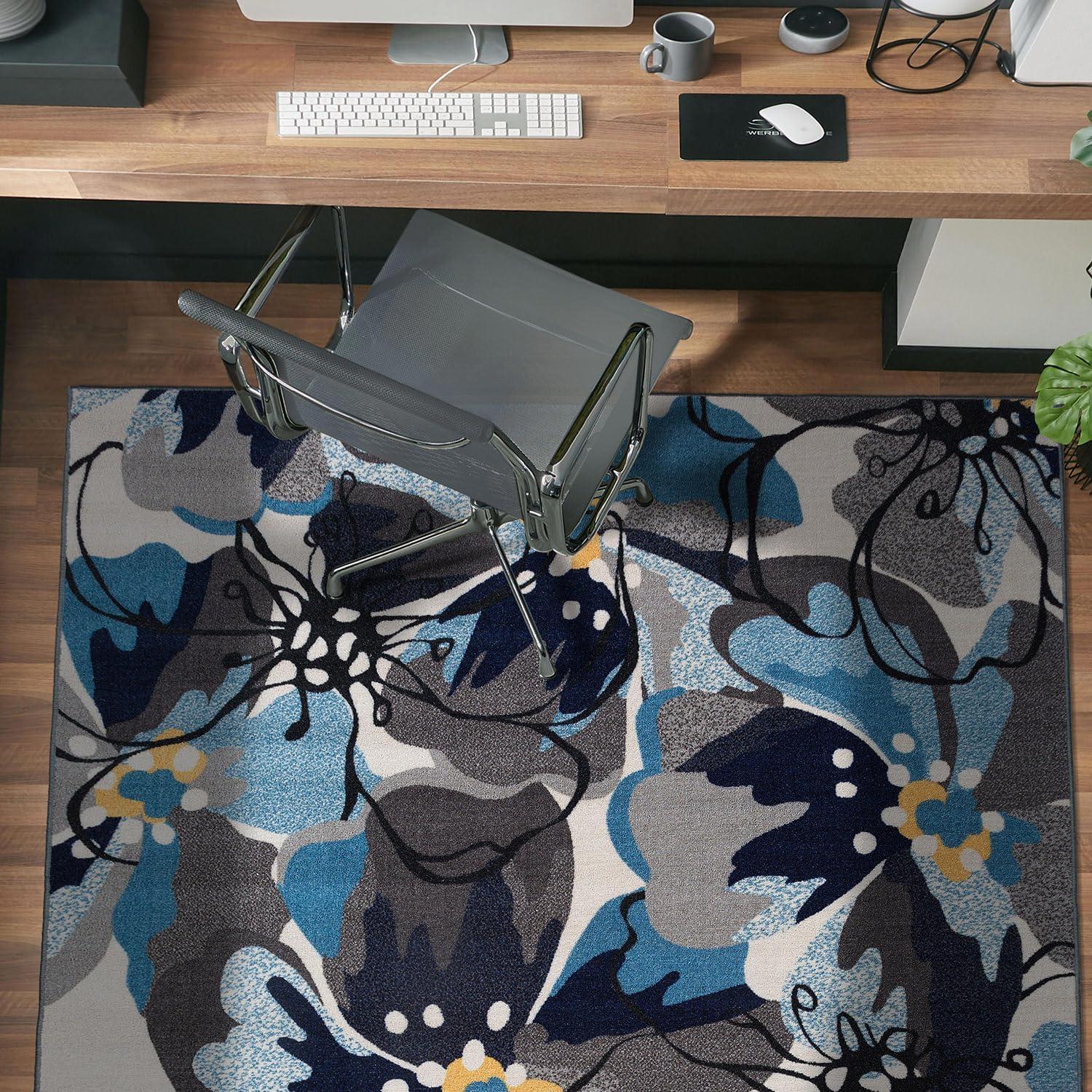 imageRugshop Contemporary GrayBlue Large Floral NonSlip Area Rug 5 x 7 Stylish AccentGrey