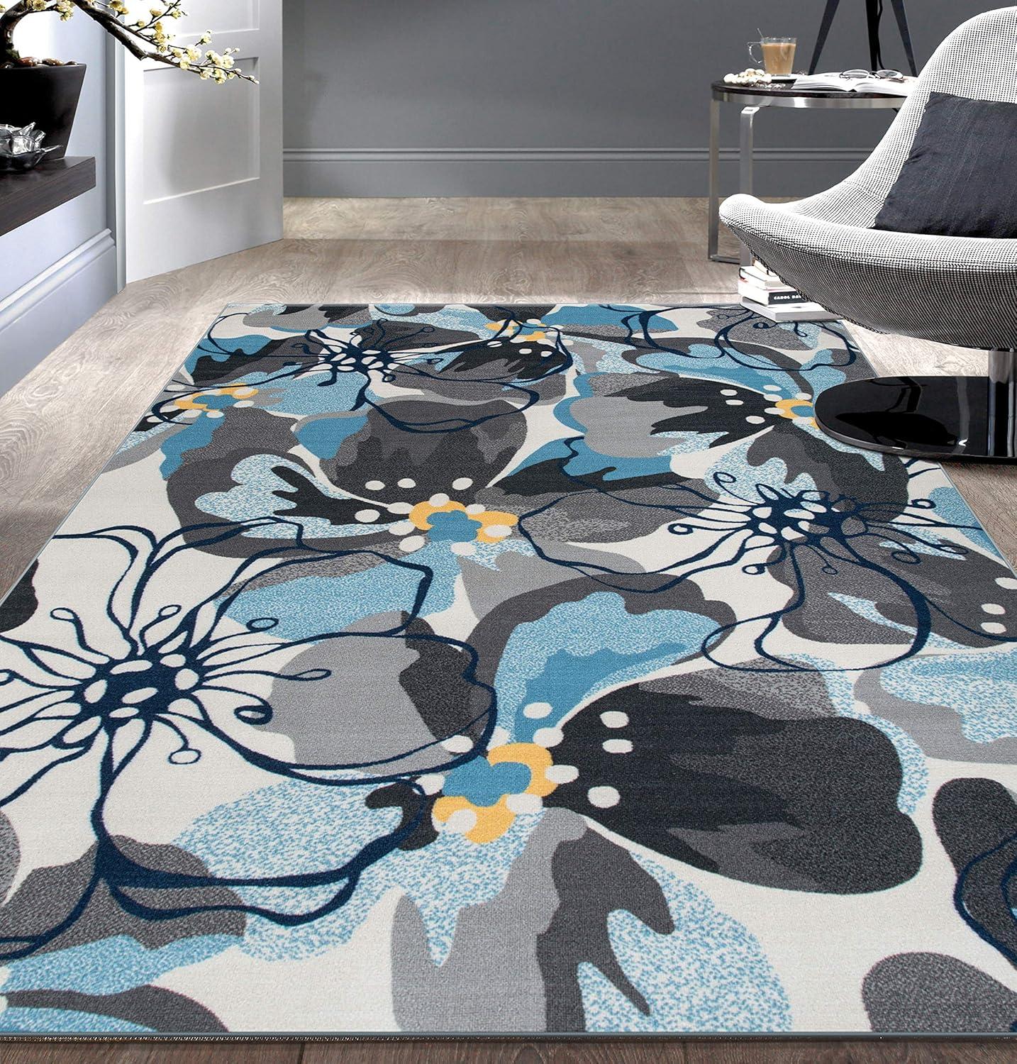 imageRugshop Contemporary GrayBlue Large Floral NonSlip Area Rug 5 x 7 Stylish AccentGrey