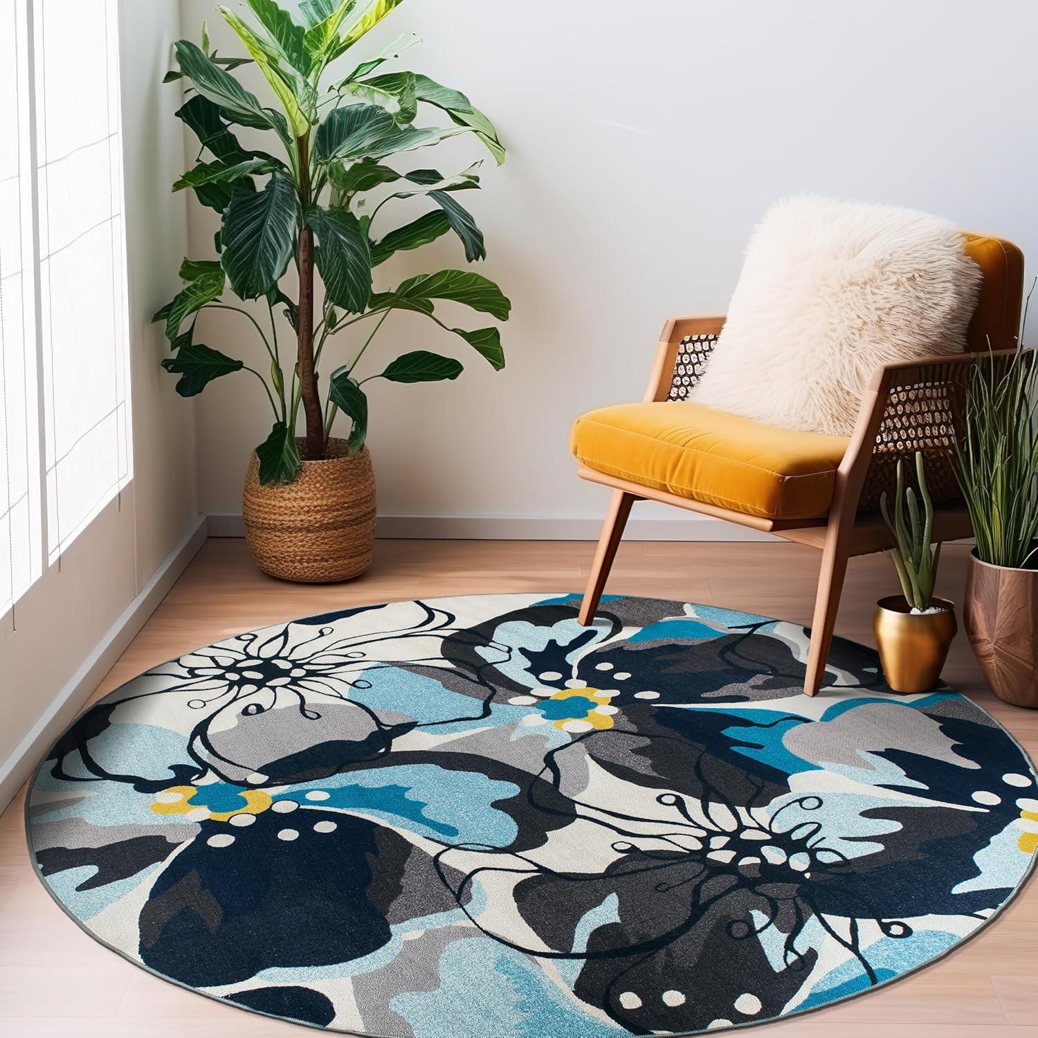 imageRugshop Contemporary GrayBlue Large Floral NonSlip Area Rug 5 x 7 Stylish AccentGrey