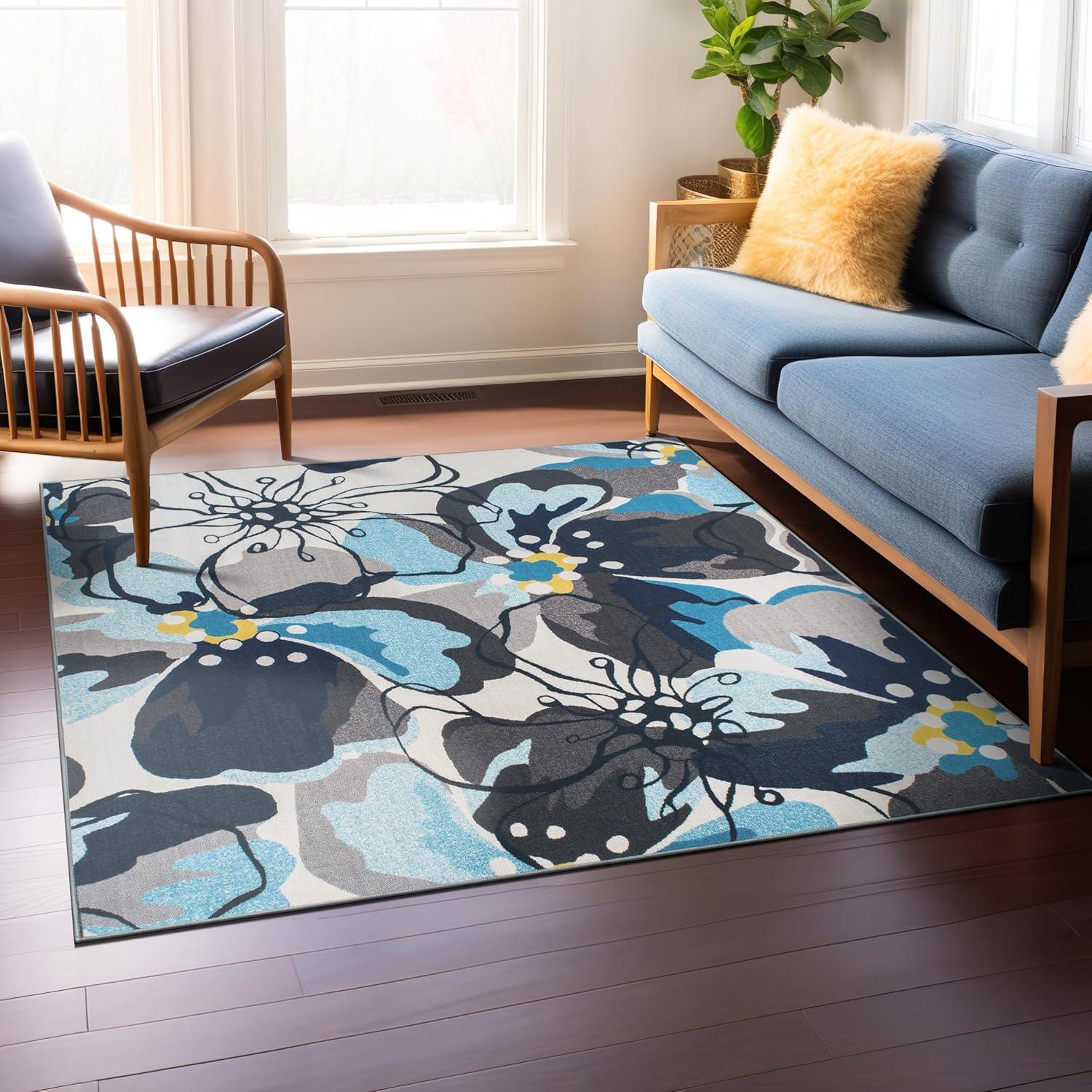 imageRugshop Contemporary GrayBlue Large Floral NonSlip Area Rug 5 x 7 Stylish AccentGrey