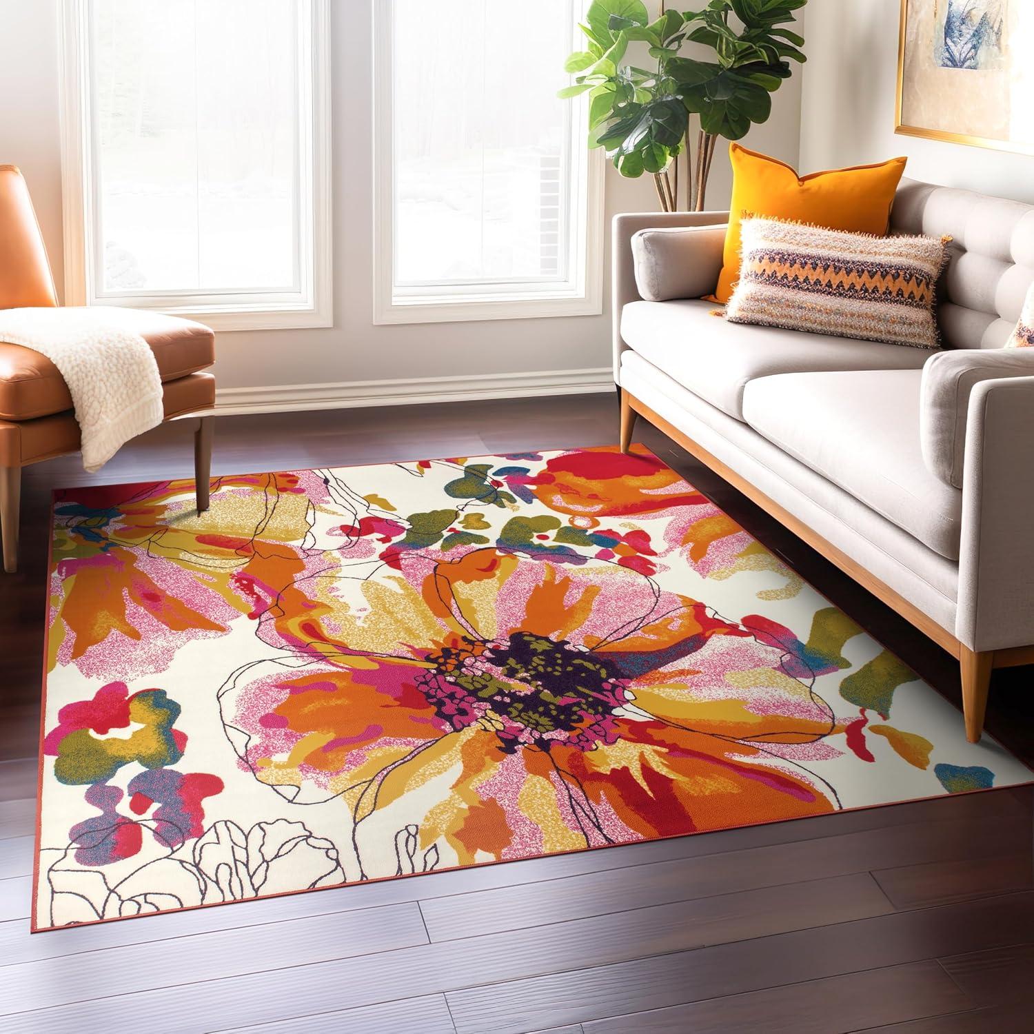 imageRugshop Contemporary GrayBlue Large Floral NonSlip Area Rug 5 x 7 Stylish AccentMulti Color