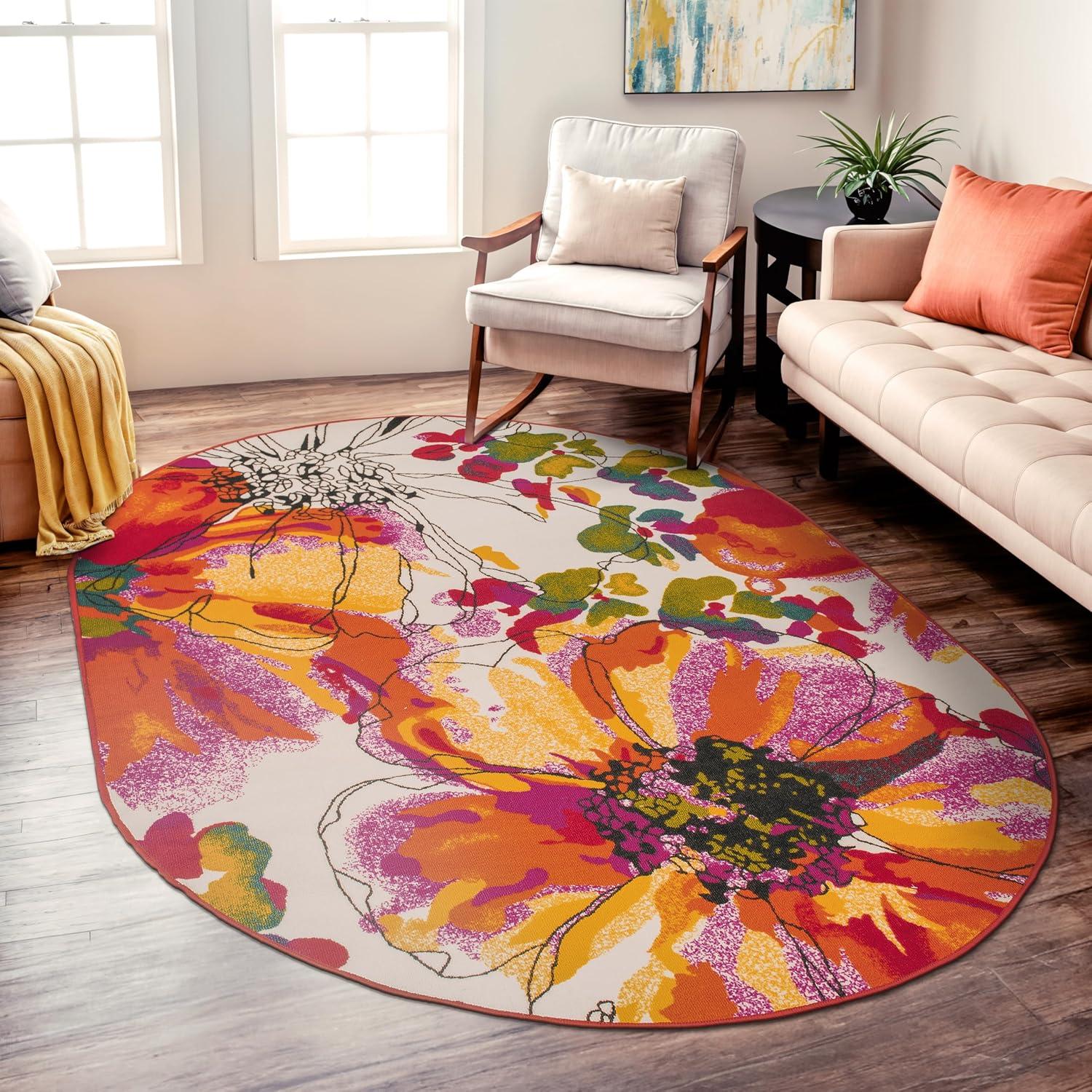 imageRugshop Contemporary GrayBlue Large Floral NonSlip Area Rug 5 x 7 Stylish AccentMulti Color