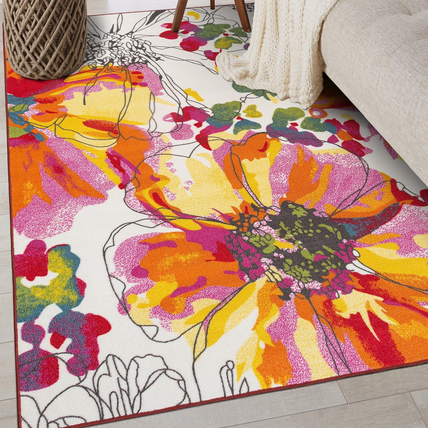 imageRugshop Contemporary GrayBlue Large Floral NonSlip Area Rug 5 x 7 Stylish AccentMulti Color