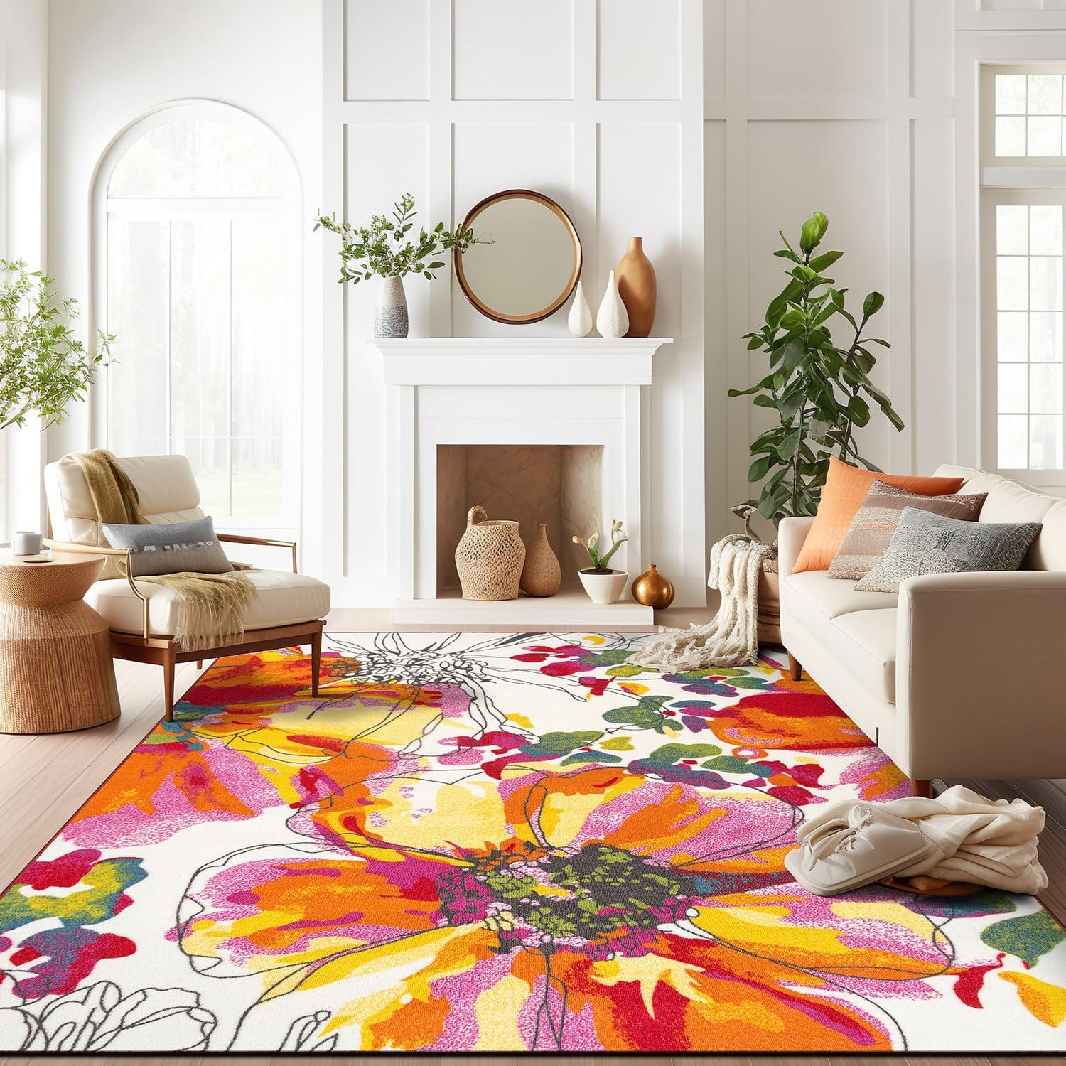 imageRugshop Contemporary GrayBlue Large Floral NonSlip Area Rug 5 x 7 Stylish AccentMulti Color