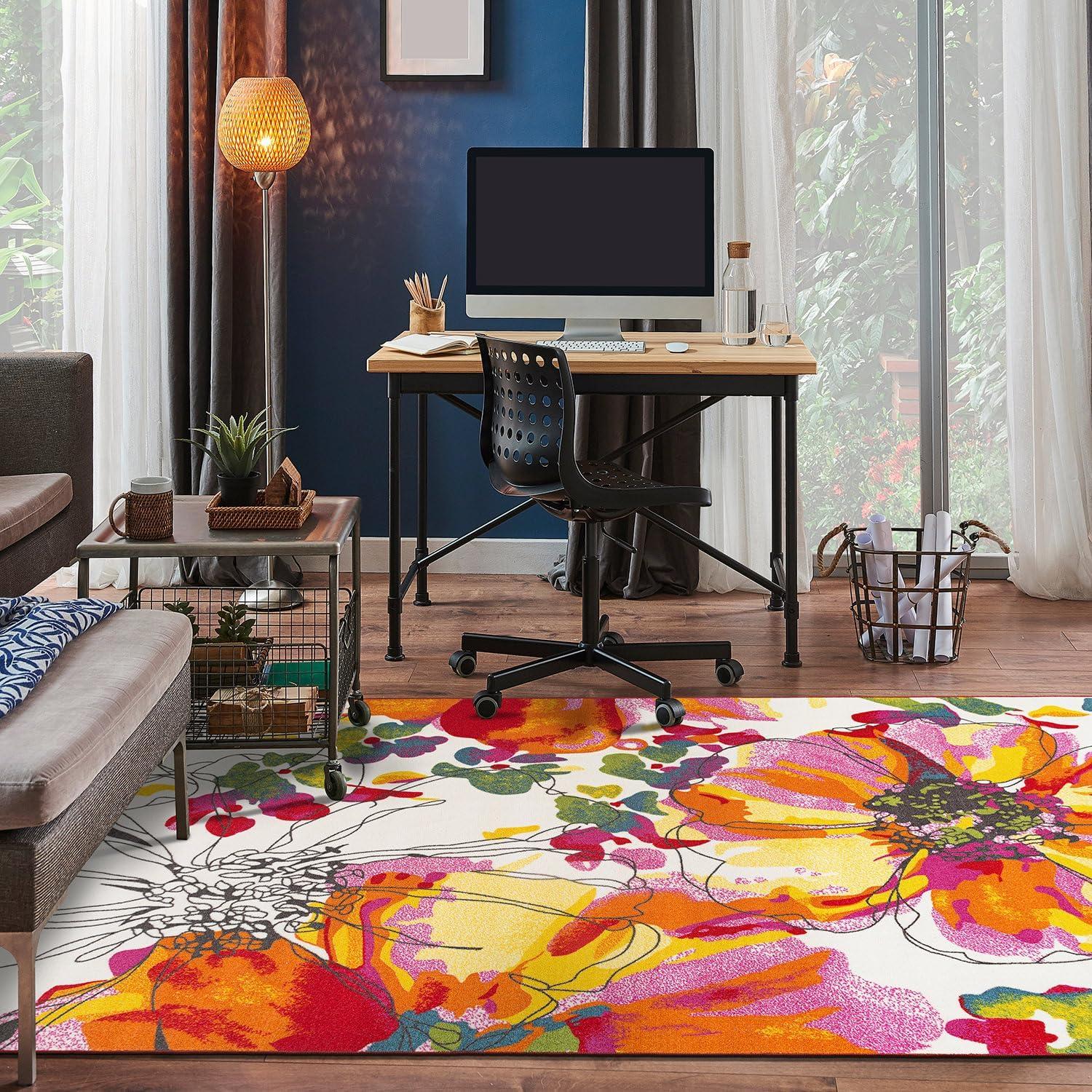 imageRugshop Contemporary GrayBlue Large Floral NonSlip Area Rug 5 x 7 Stylish AccentMulti Color