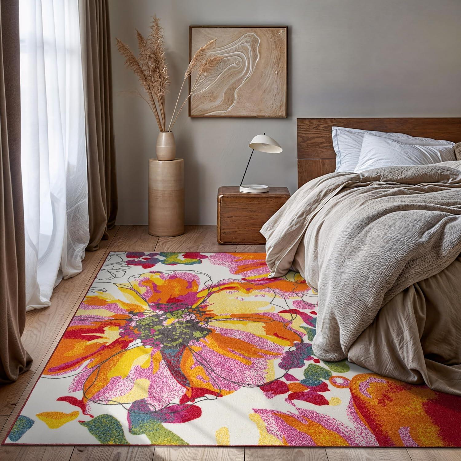 imageRugshop Contemporary GrayBlue Large Floral NonSlip Area Rug 5 x 7 Stylish AccentMulti Color