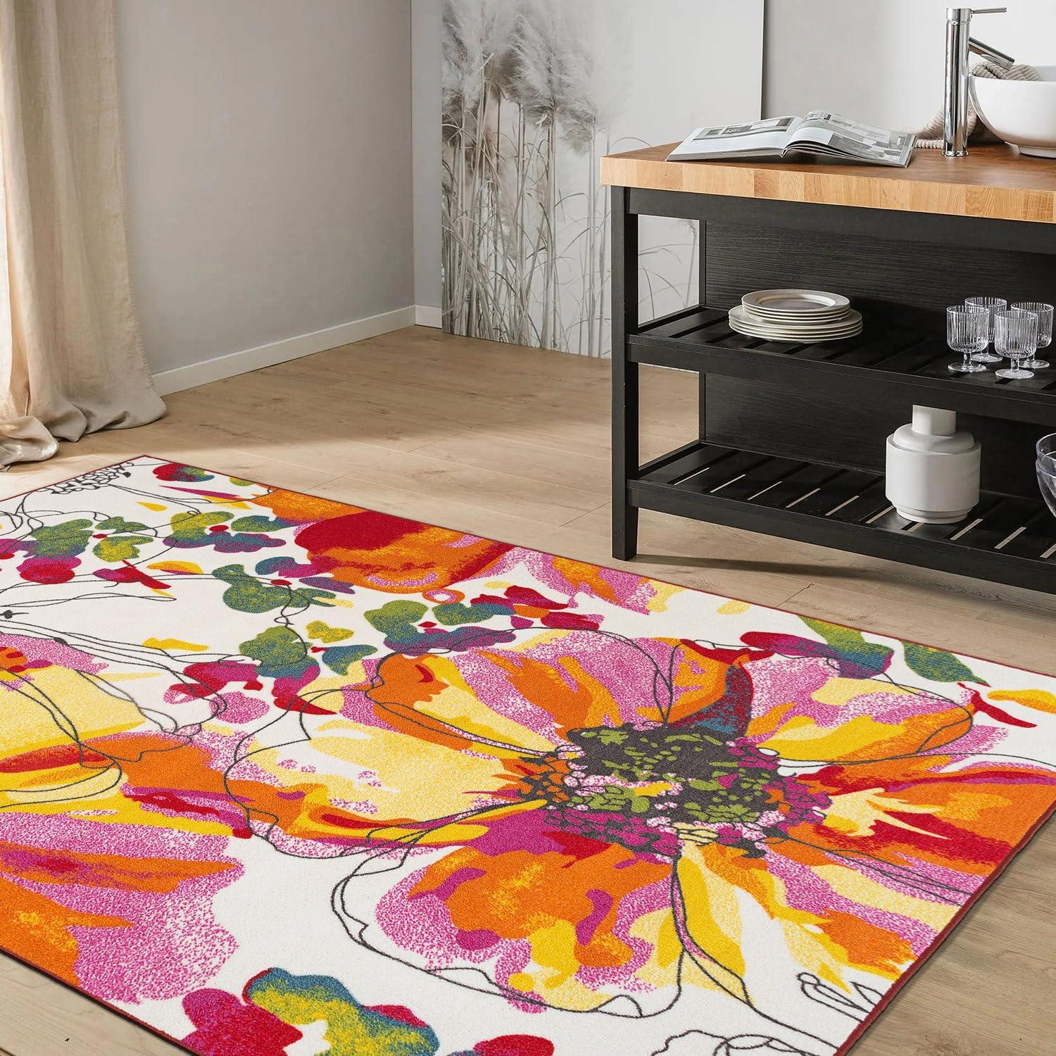 imageRugshop Contemporary GrayBlue Large Floral NonSlip Area Rug 5 x 7 Stylish AccentMulti Color